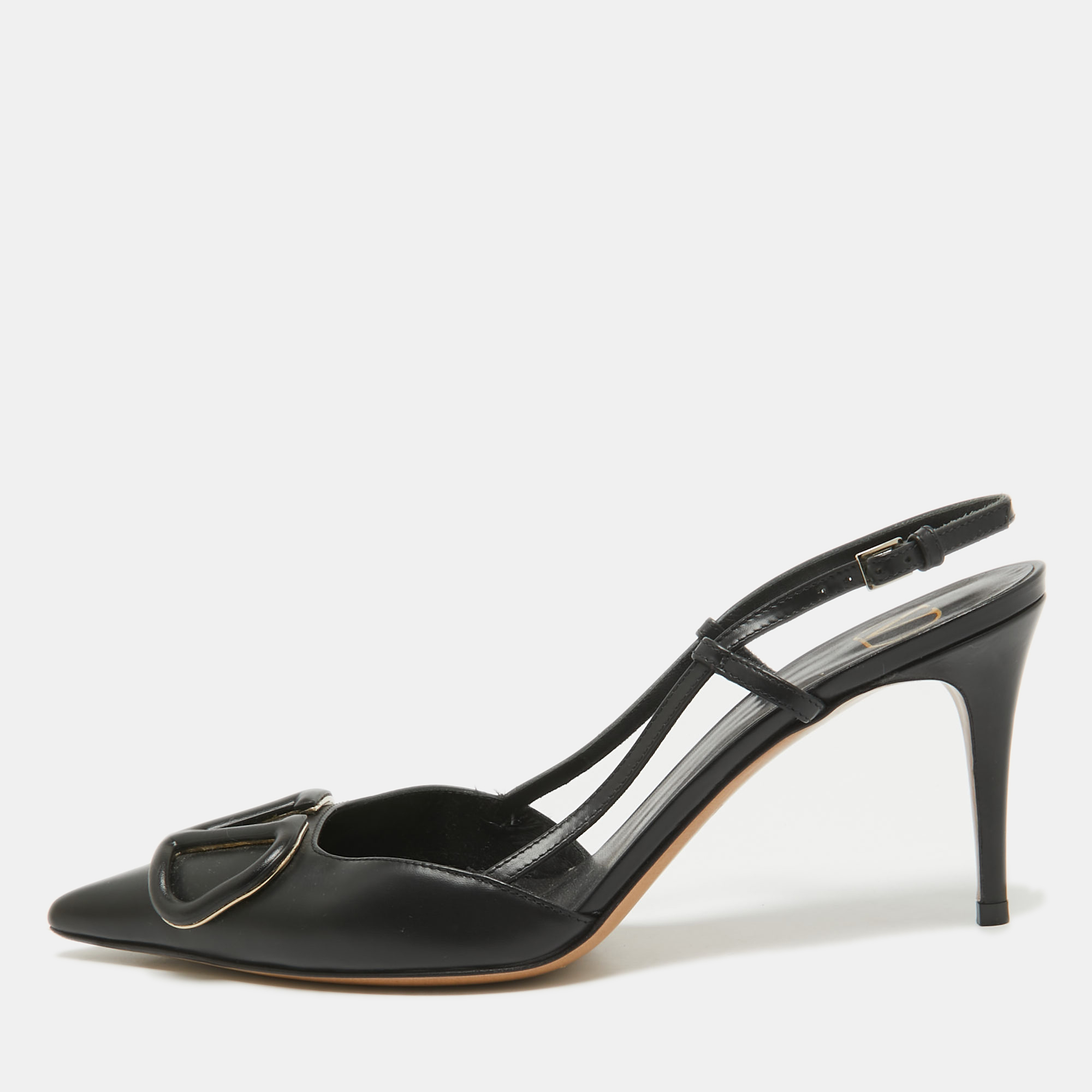 

Valentino Black Leather Escape V logo Pumps Size