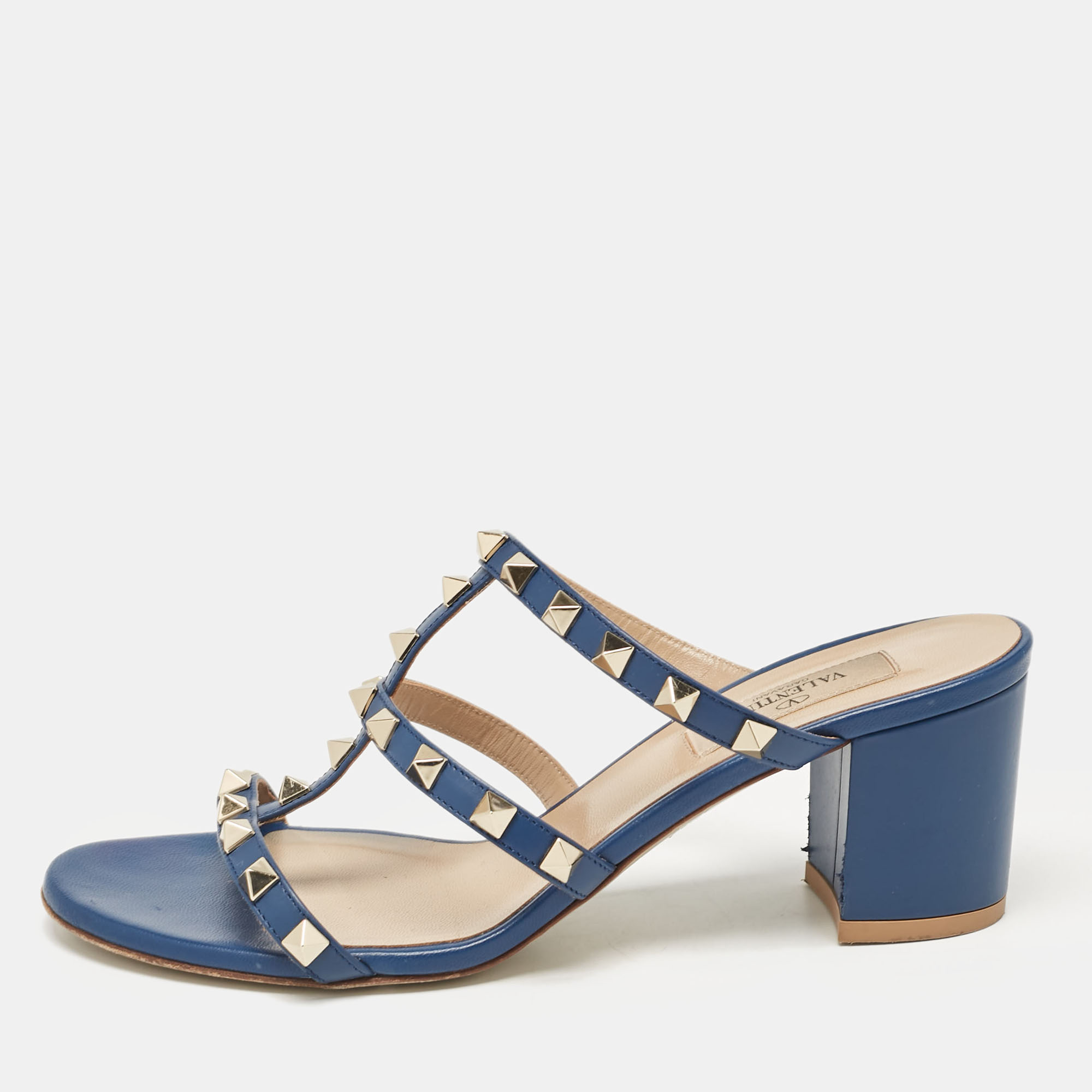 

Valentino Blue Leather Rockstud Slide Sandals Size