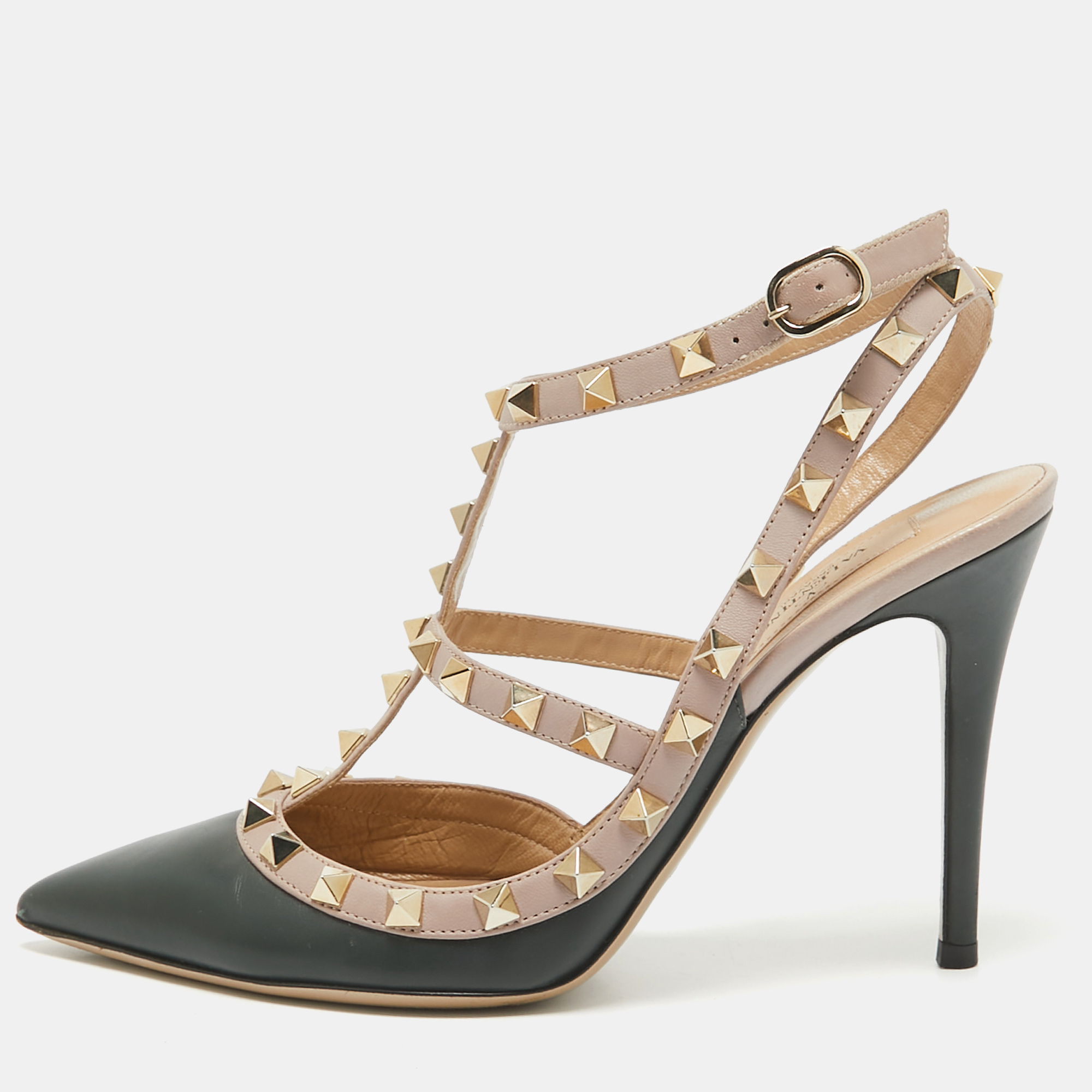 

Valentino Green/Beige Leather Rockstud Pumps Size