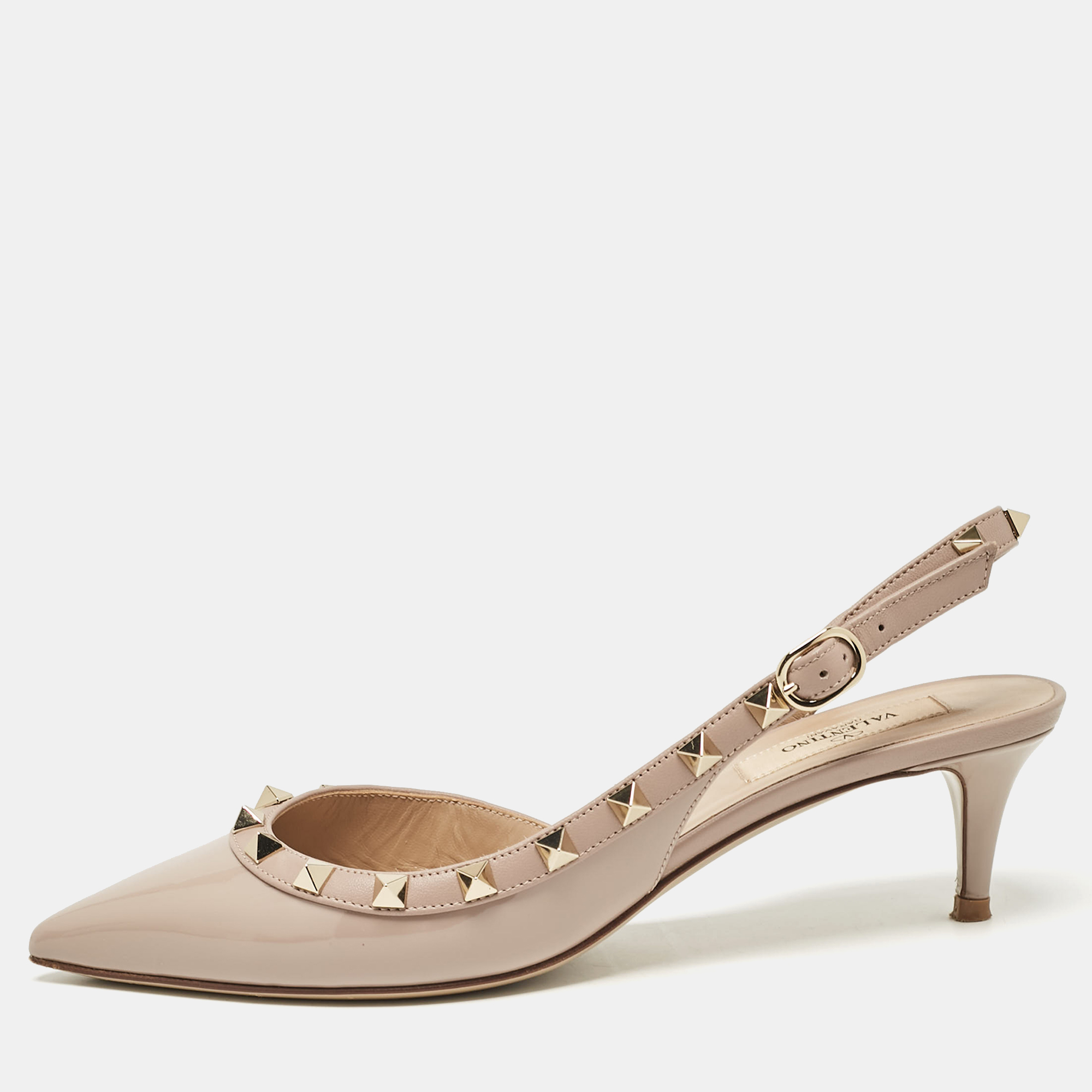 

Valentino Dusty Pink Patent Leather Rockstud Slingback Pumps Size