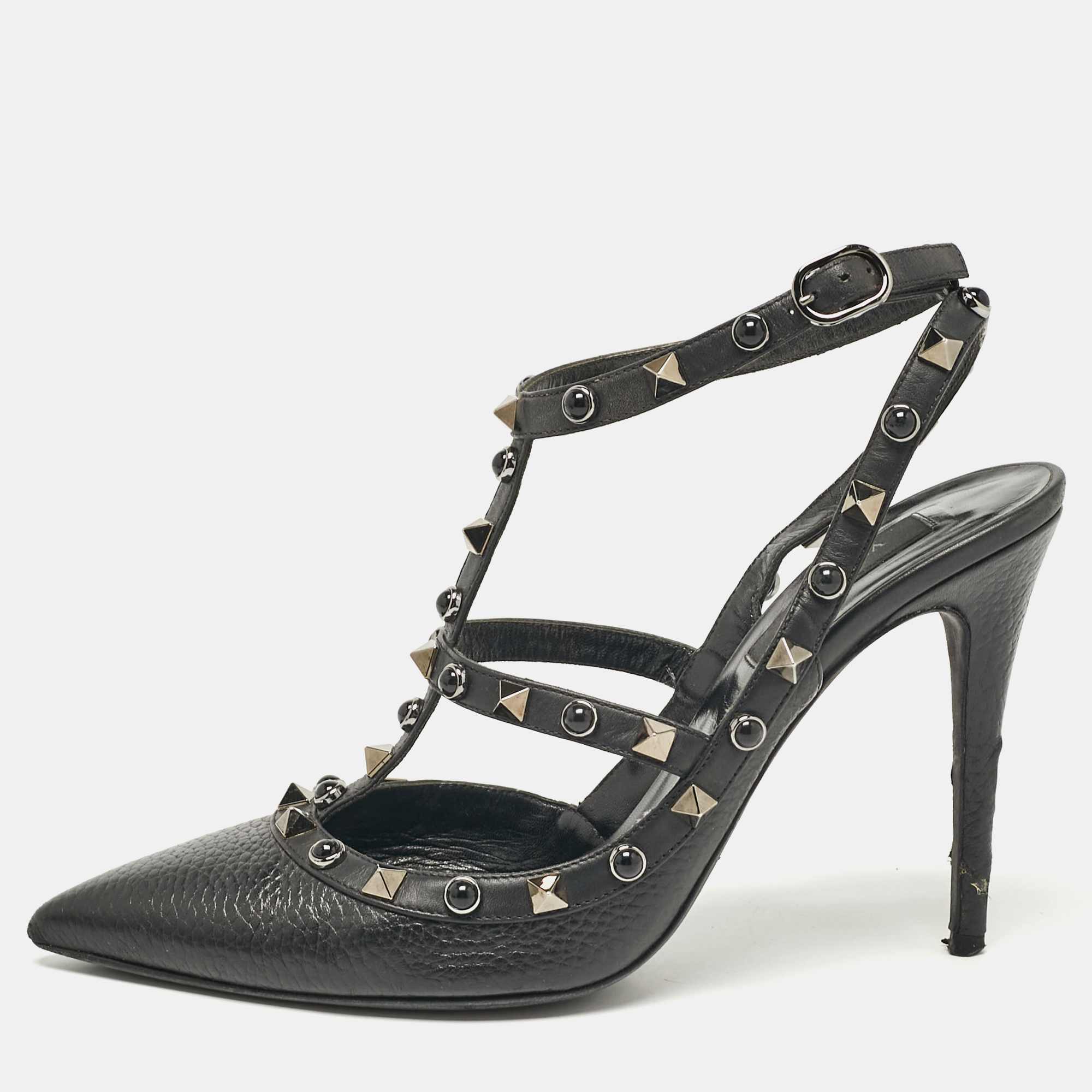 

Valentino Black Leather Rockstud Strappy Pointed Toe Pumps Size