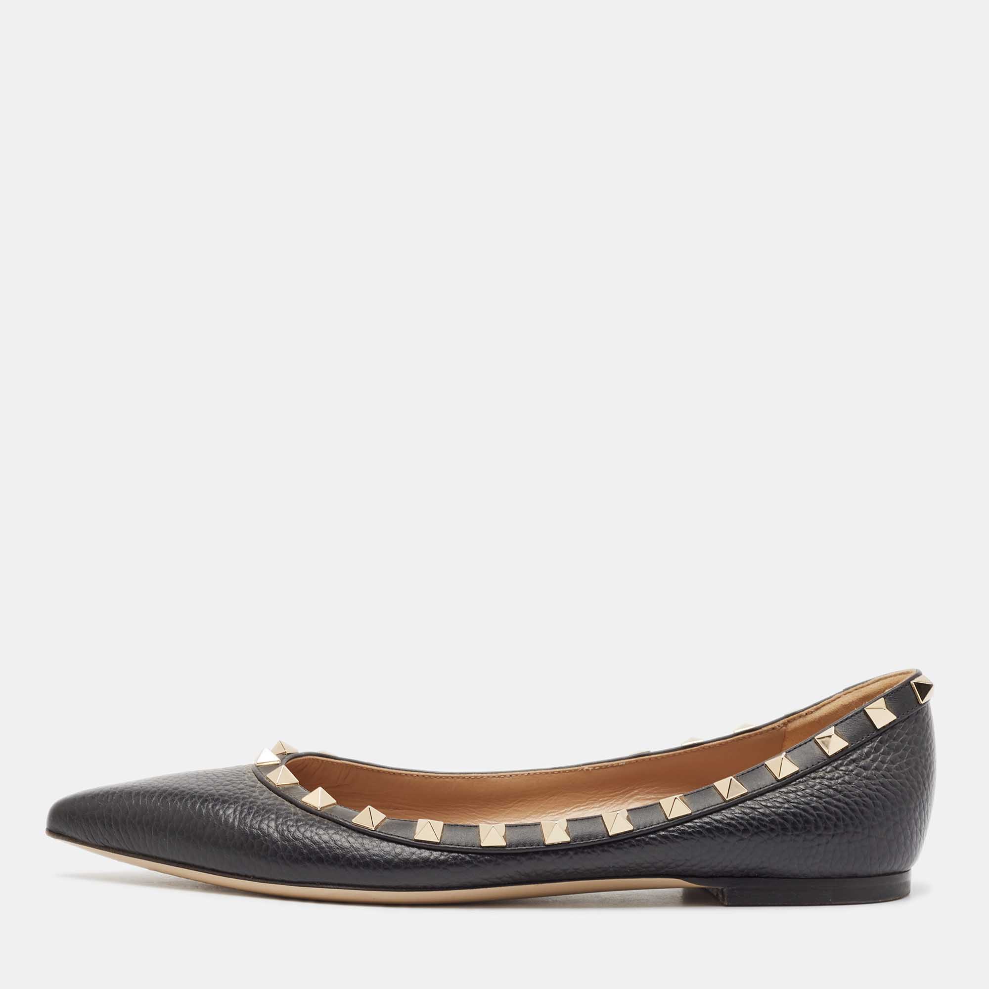 

Valentino Black Leather Rockstud Ballet Flats Size