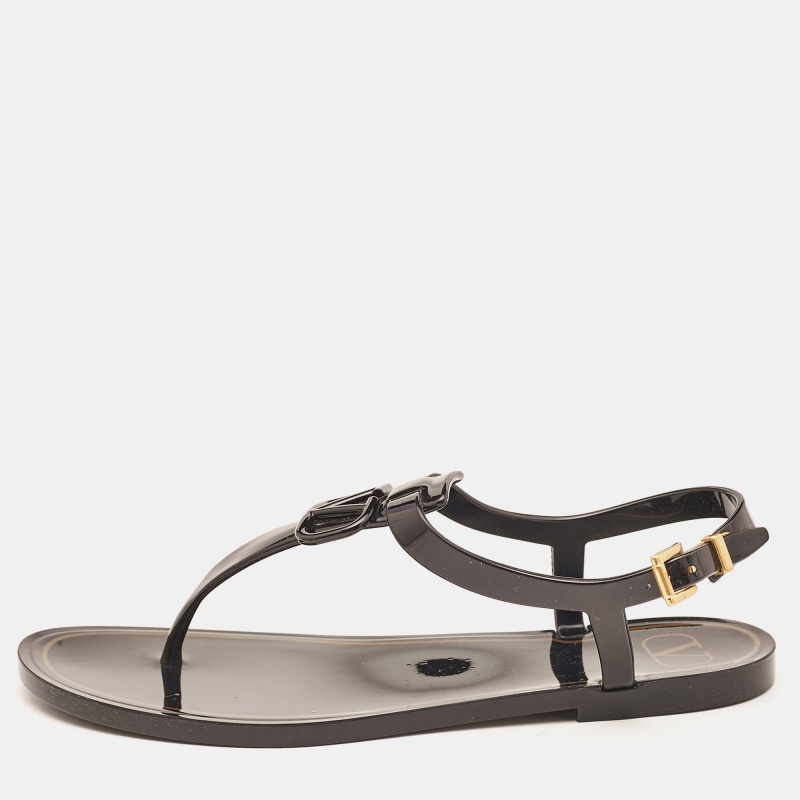 

Valentino Black Jelly Escape V Logo Thong Flat Sandals Size