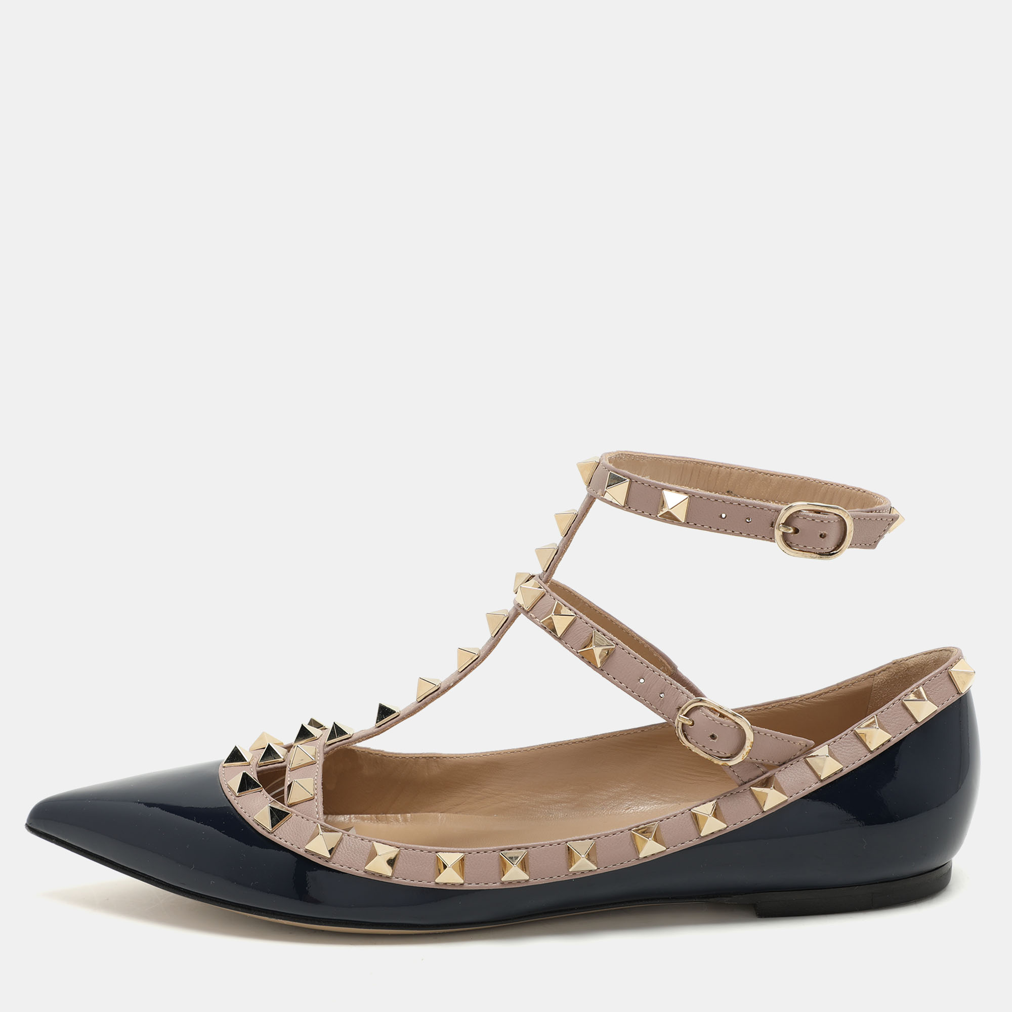 

Valentino Blue Patent and Leather Rockstud Ballet Flats Size