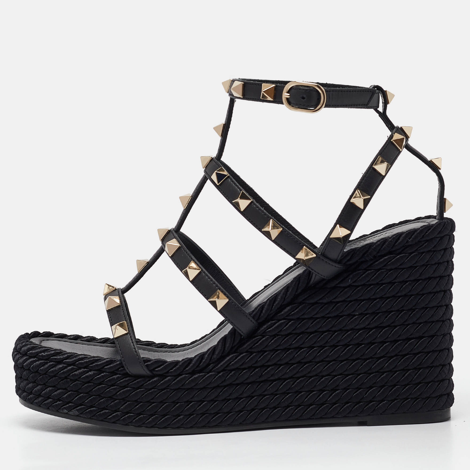 

Valentino Black Leather Rockstud Wedge Sandals Size