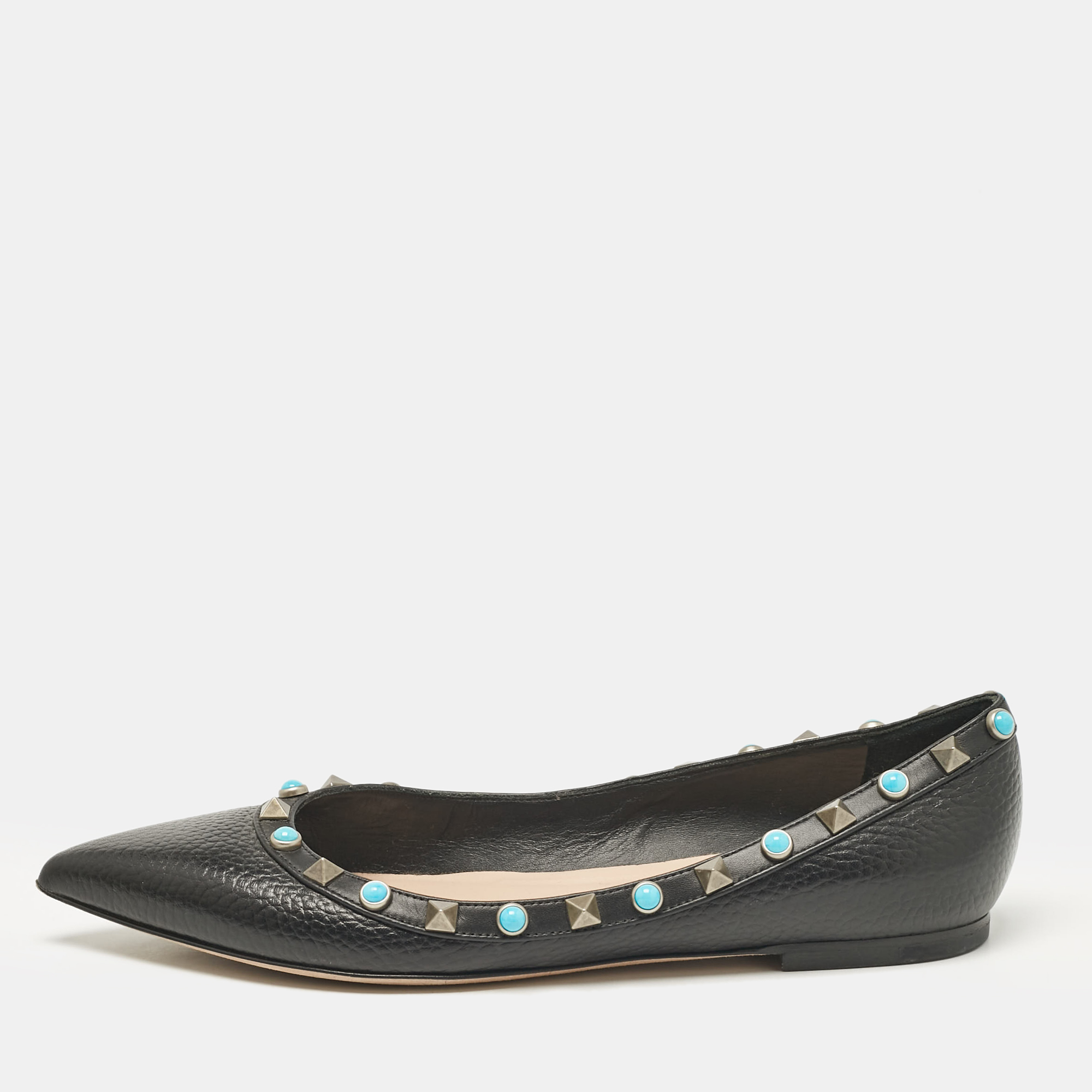 

Valentino Black Leather Rolling Rockstud Ballet Flats Size