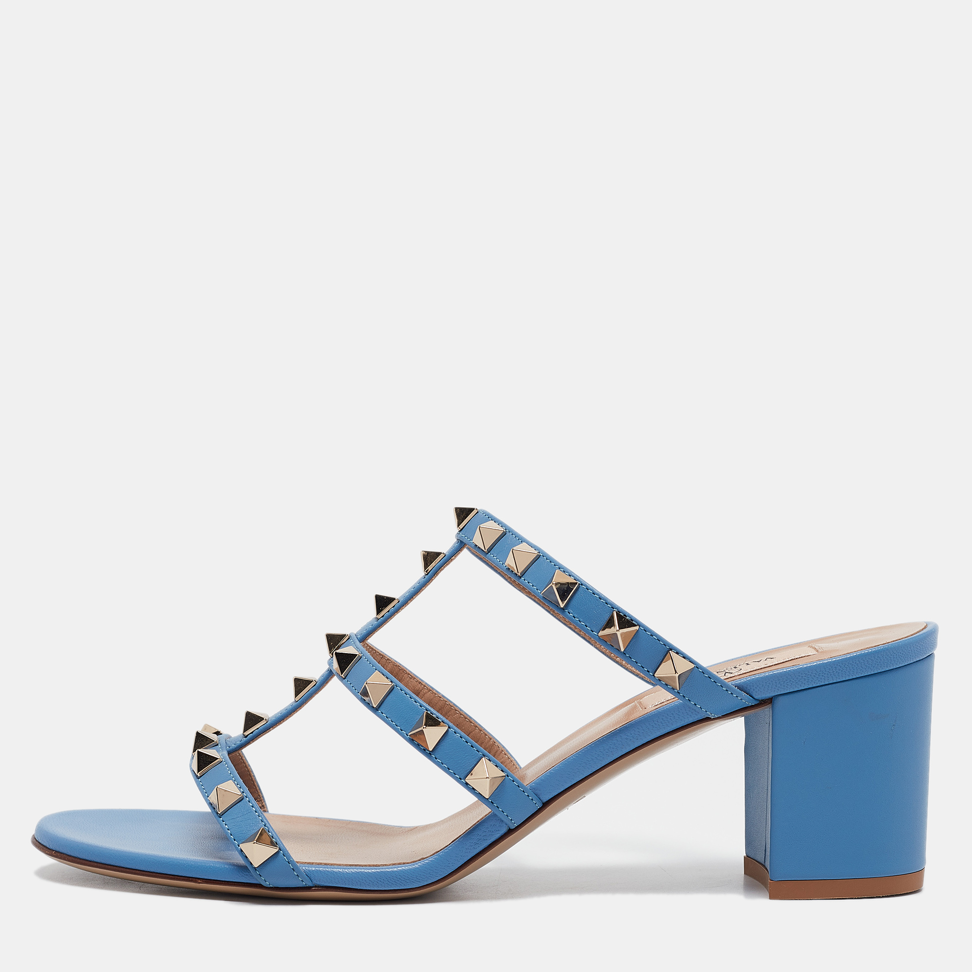 

Valentino Blue Leather Rockstud Slide Sandals Size