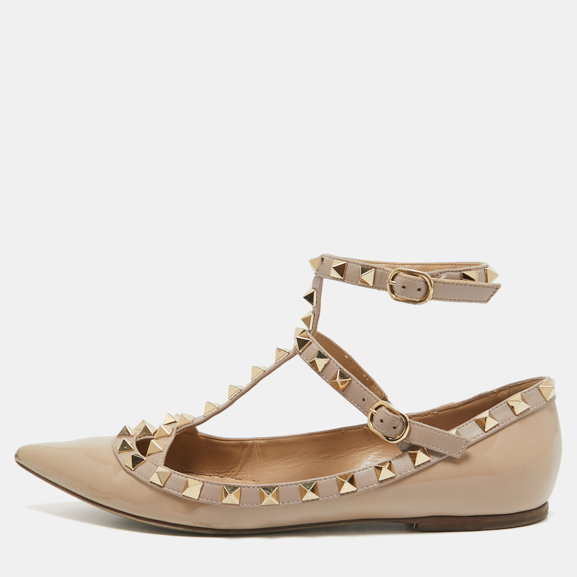 

Valentino Beige Patent Leather Rockstud Ballet Flats Size