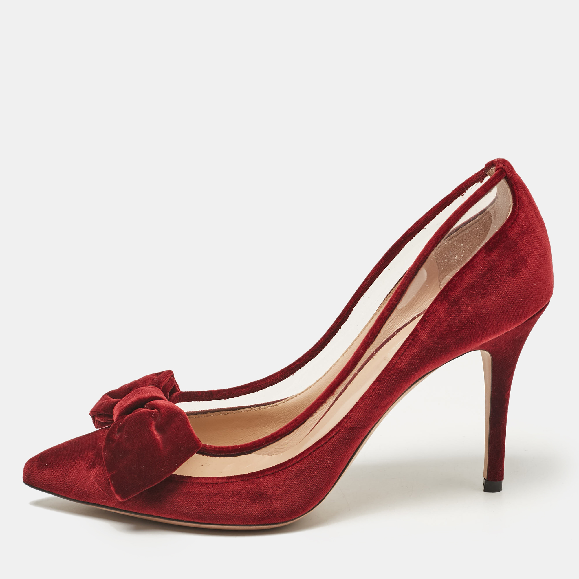 

Valentino Burgundy PVC and Velvet Dollybow Pumps Size