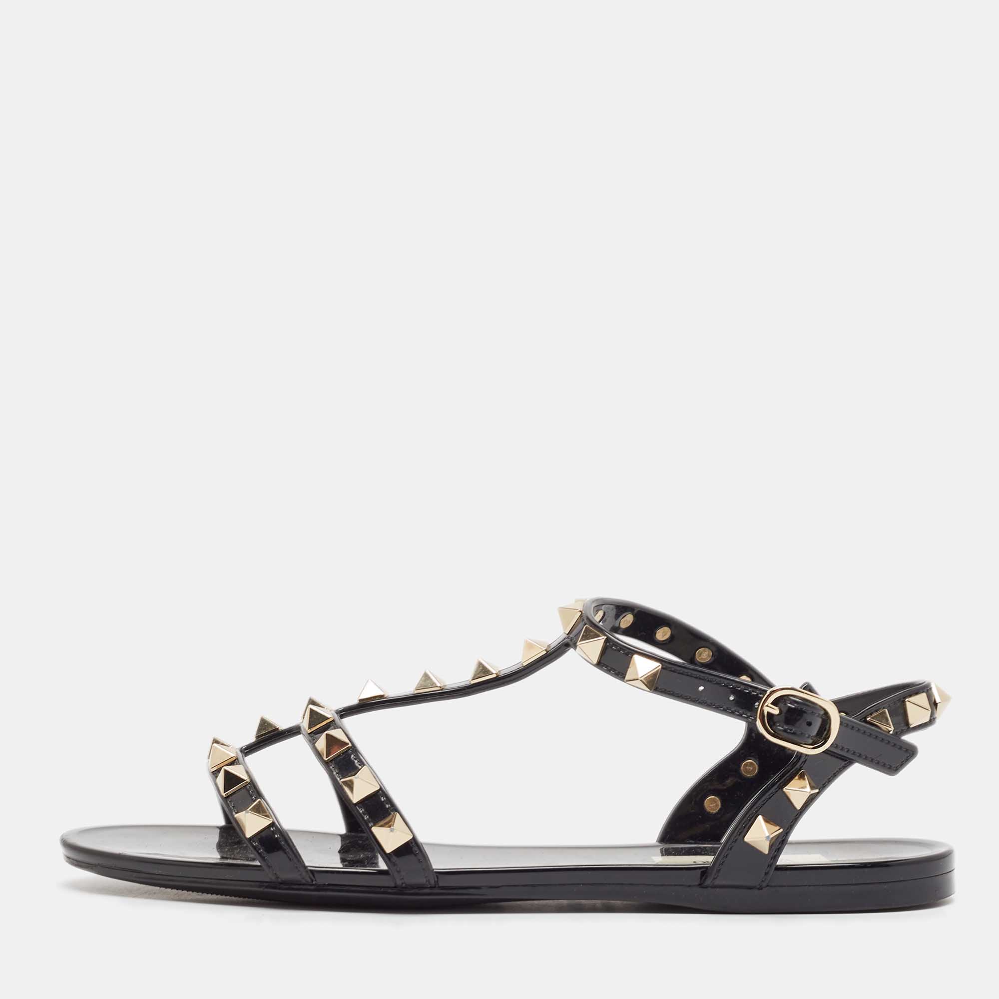 

Valentino Black Rubber Rockstud Flat Sandals Size