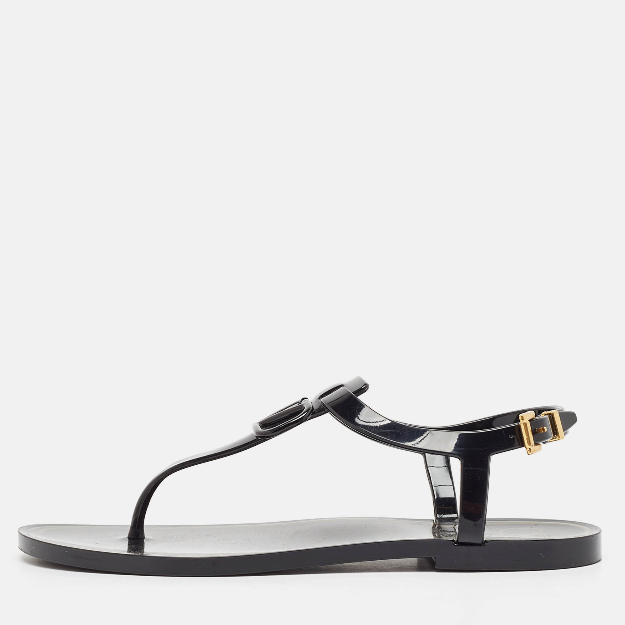 

Valentino Black Jelly VLogo Thong Flat Sandals Size