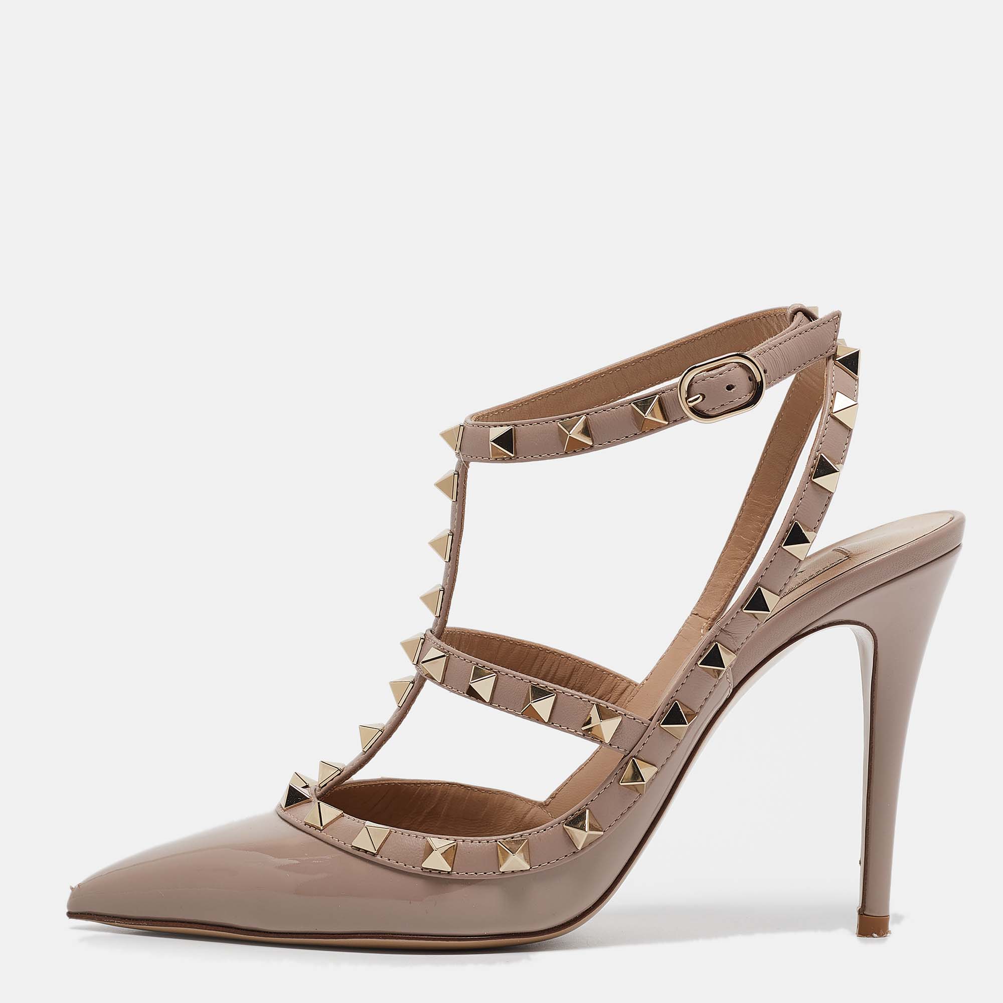 

Valentino Beige Leather and Patent Leather Rockstud Pumps Size