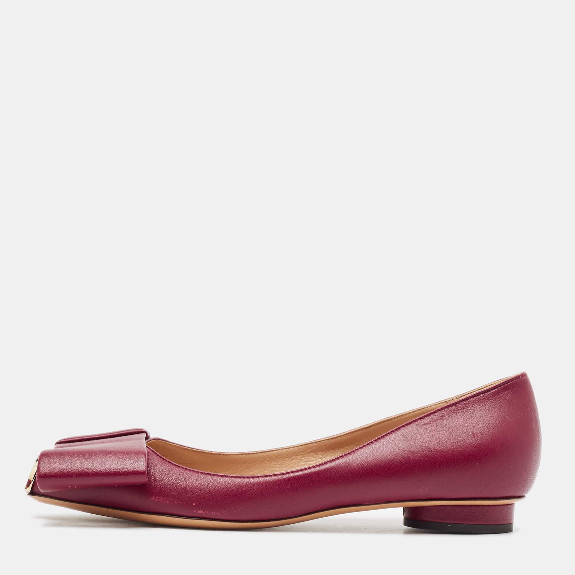 

Valentino Dark Red Leather Half Bow Ballet Flats Size