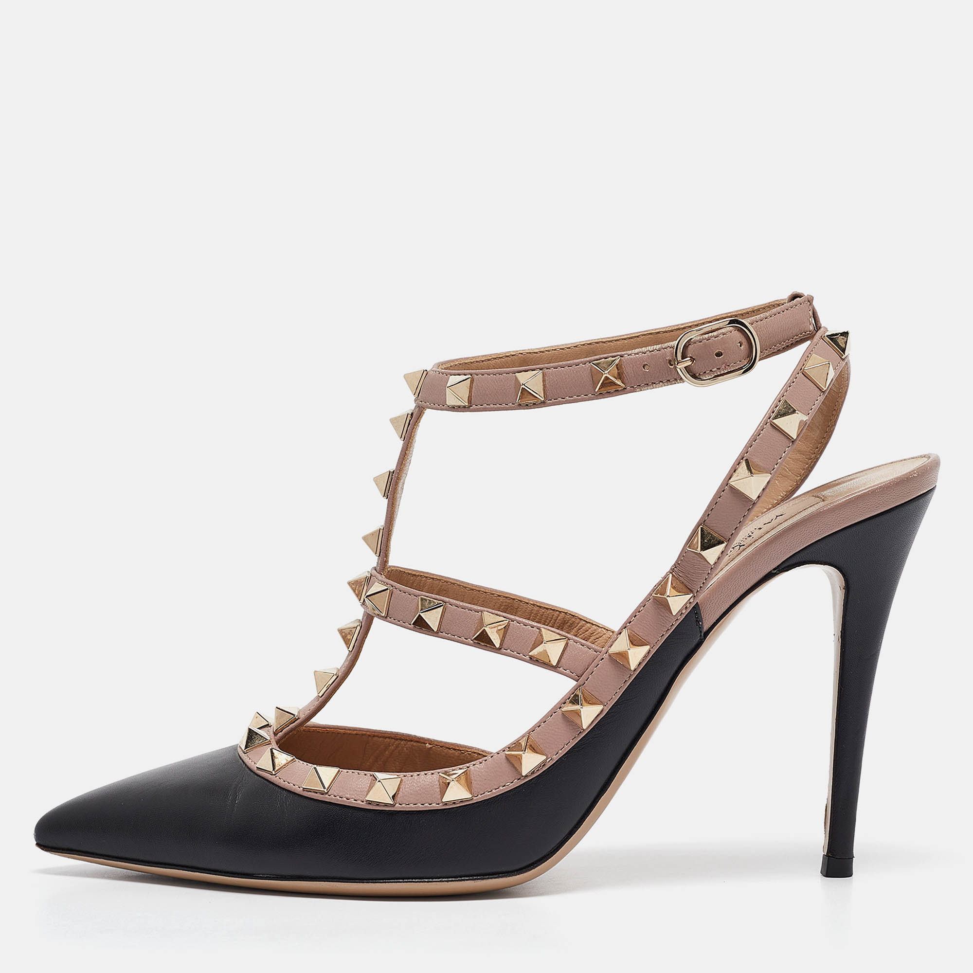 

Valentino Black/Beige Leather Rockstud Pumps Size