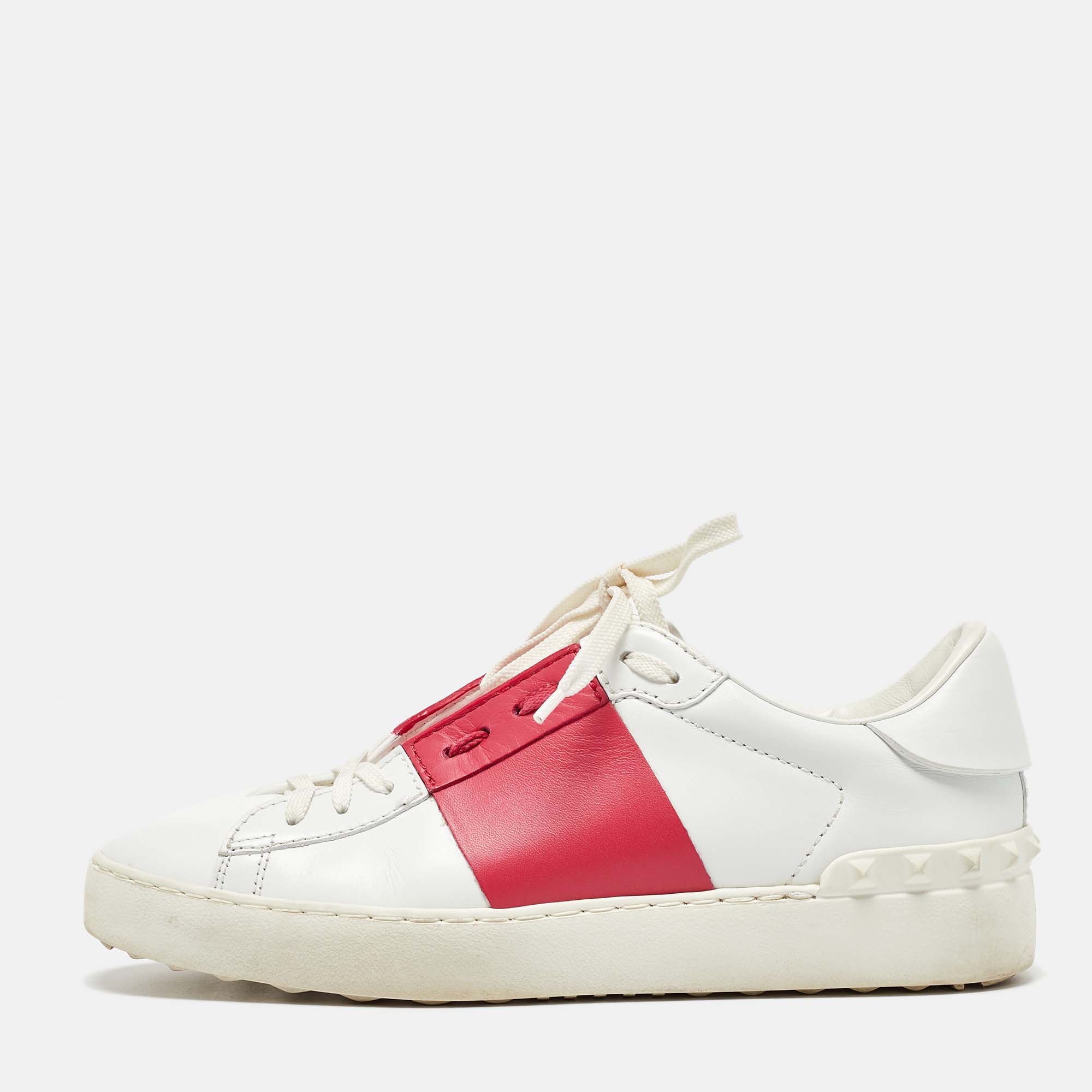 

Valentino White/Pink Leather Rockstud Low Top Sneakers Size