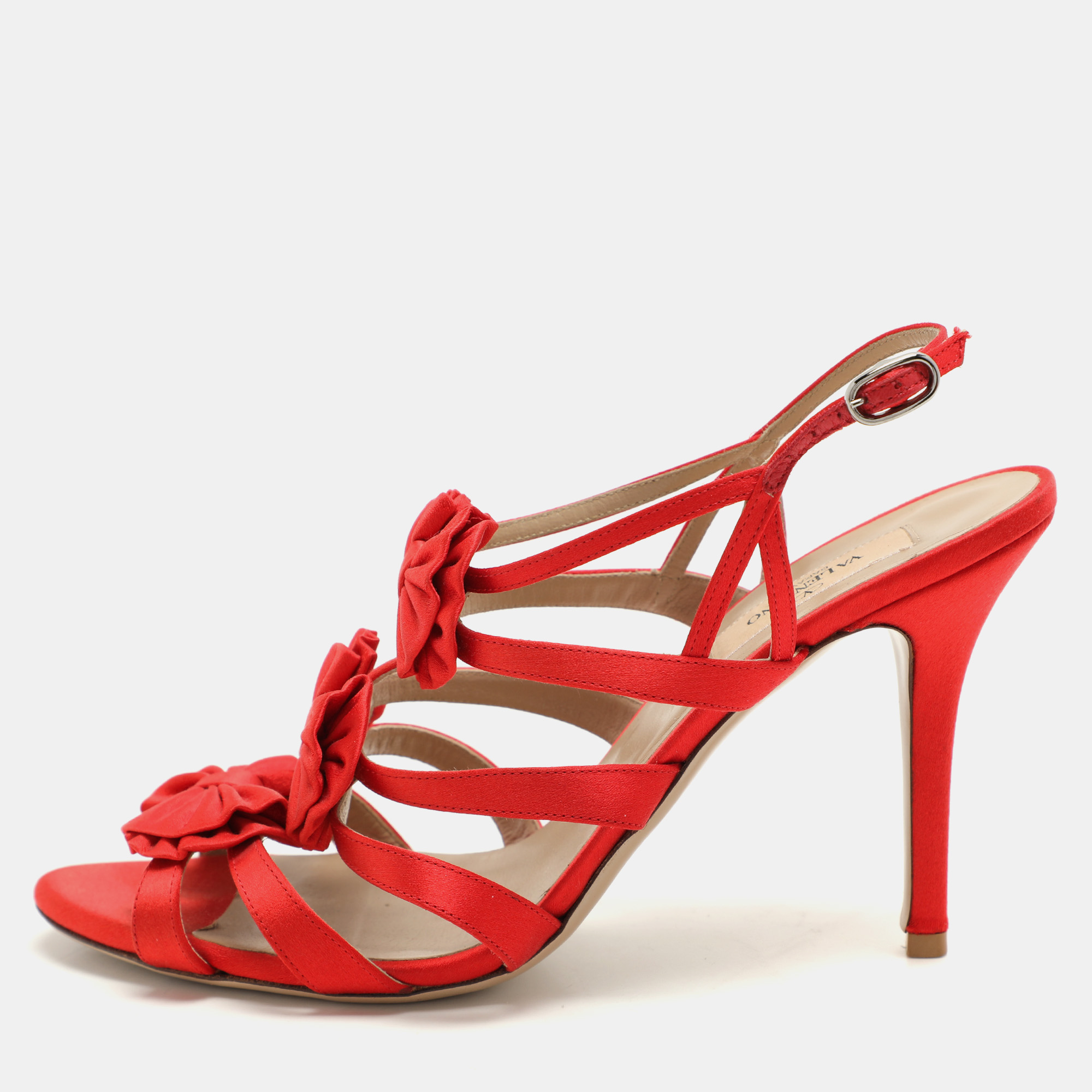 

Valentino Red Satin Bow Embellished Slingback Sandals Size 39.5