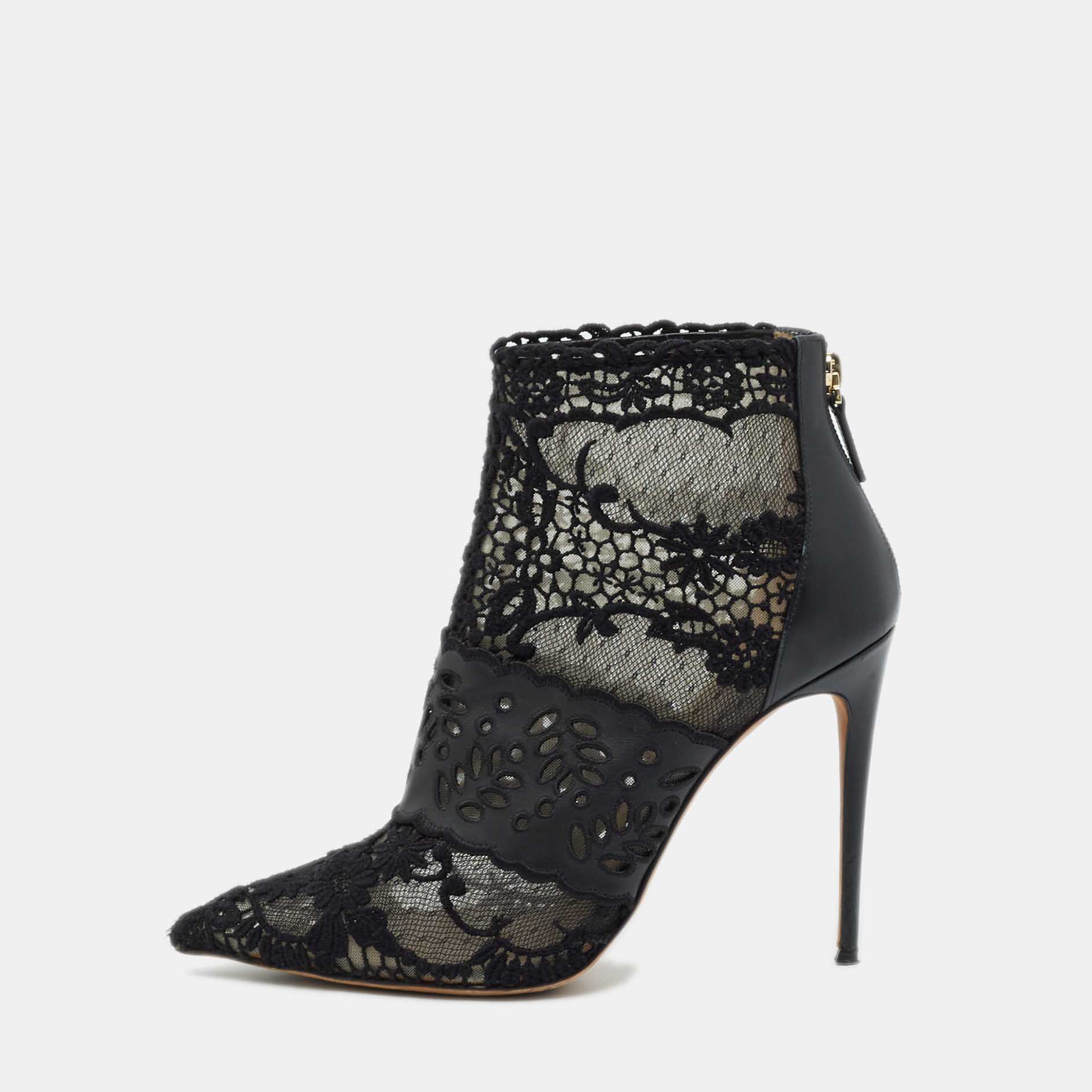 

Valentino Black Lace and Leather Ankle Booties Size