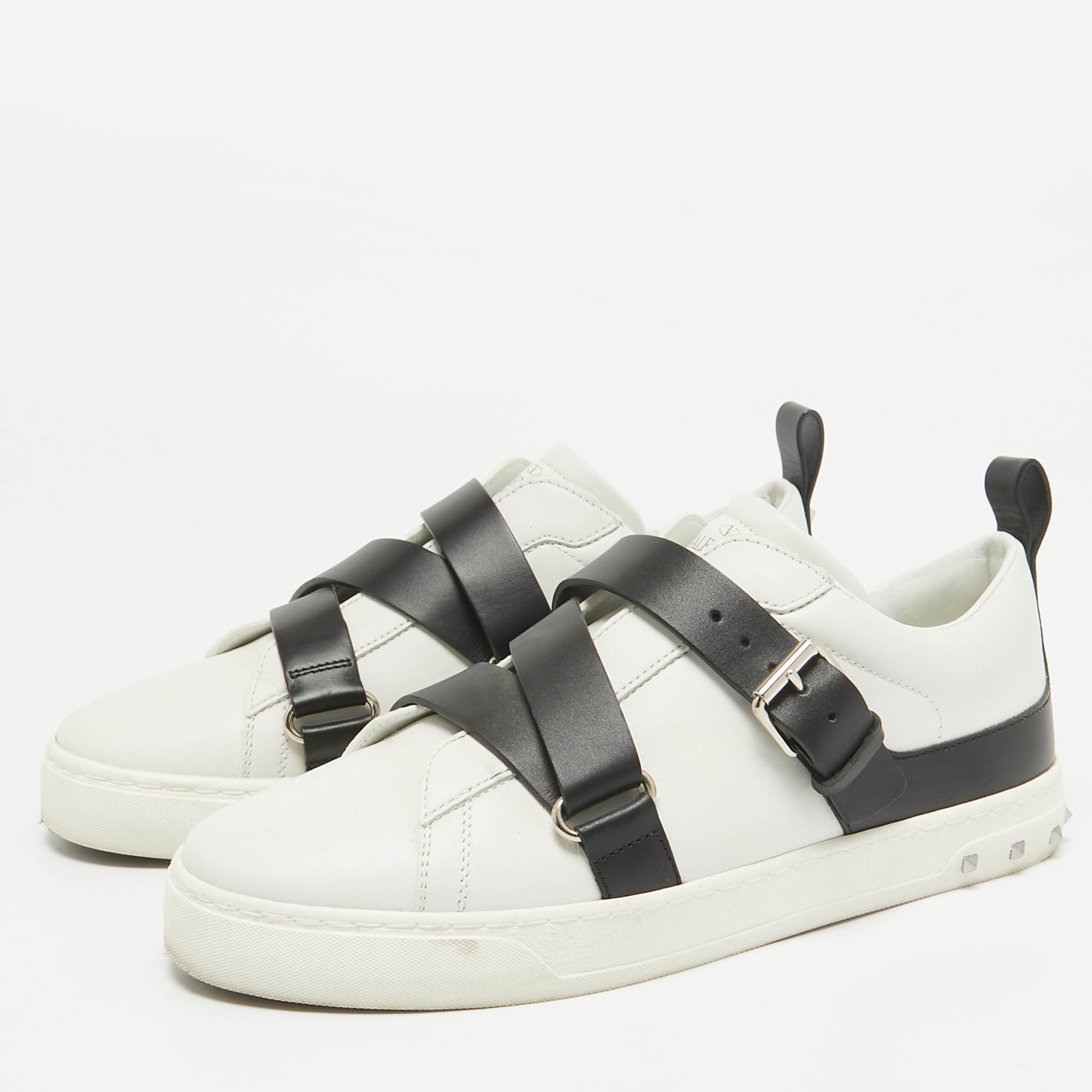 Valentino White Leather Rockstud Low Top Sneakers Size 38.5 