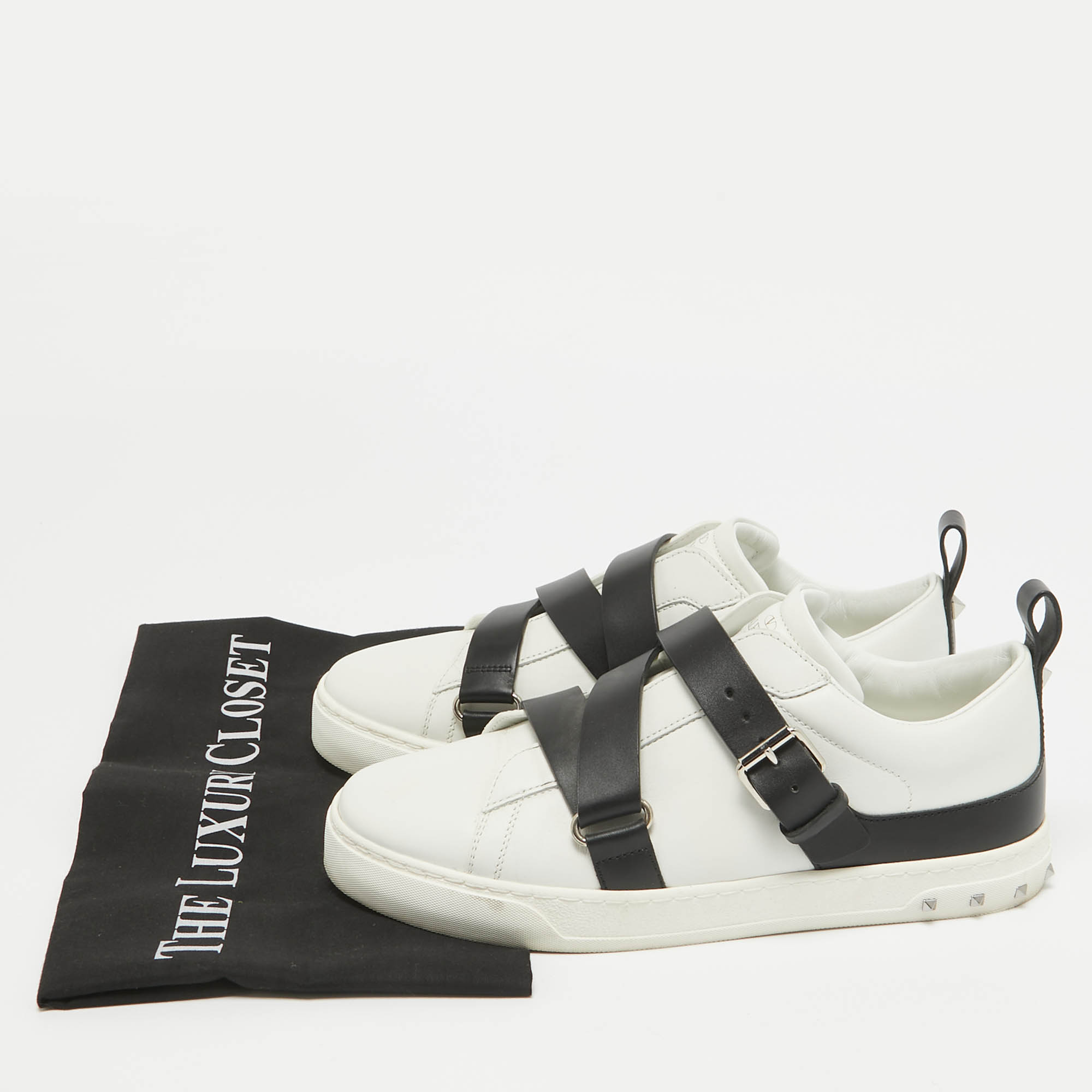 Valentino White Leather Rockstud Low Top Sneakers Size 38.5 
