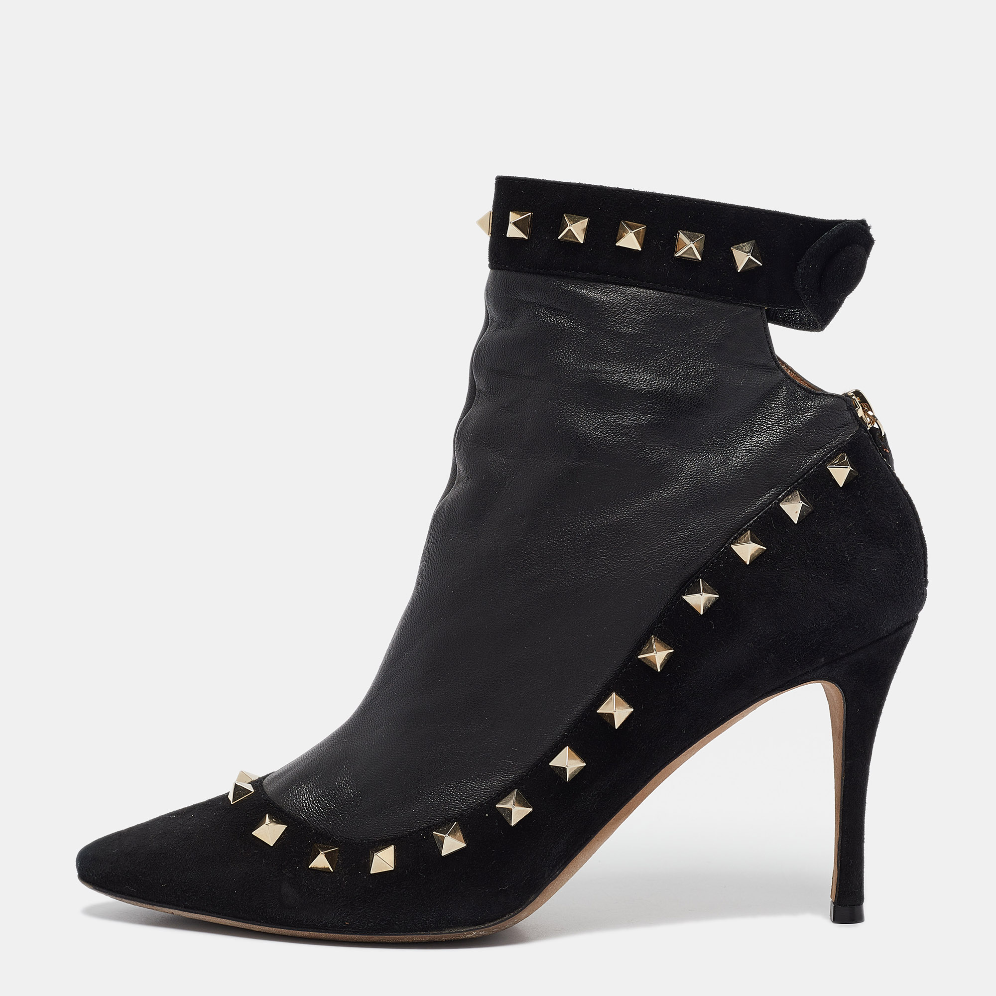 

Valentino Black Leather and Suede Rockstud Ankle Boots Size