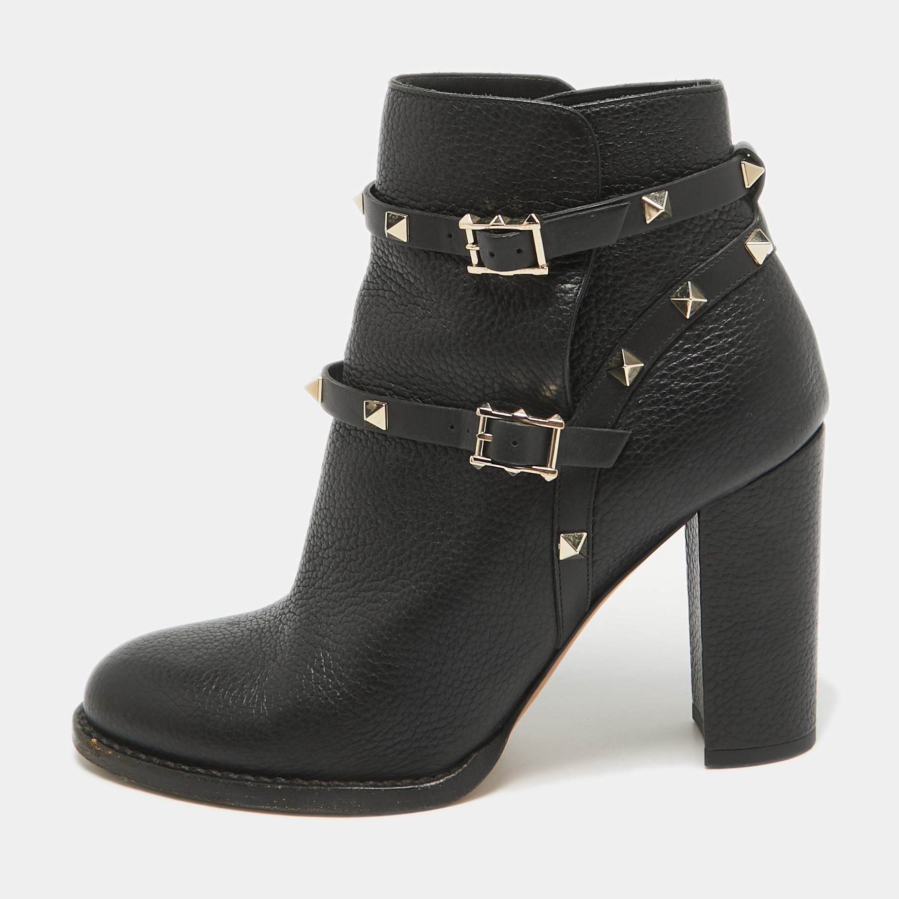 

Valentino Black Leather Rockstud Ankle Length Boots Size