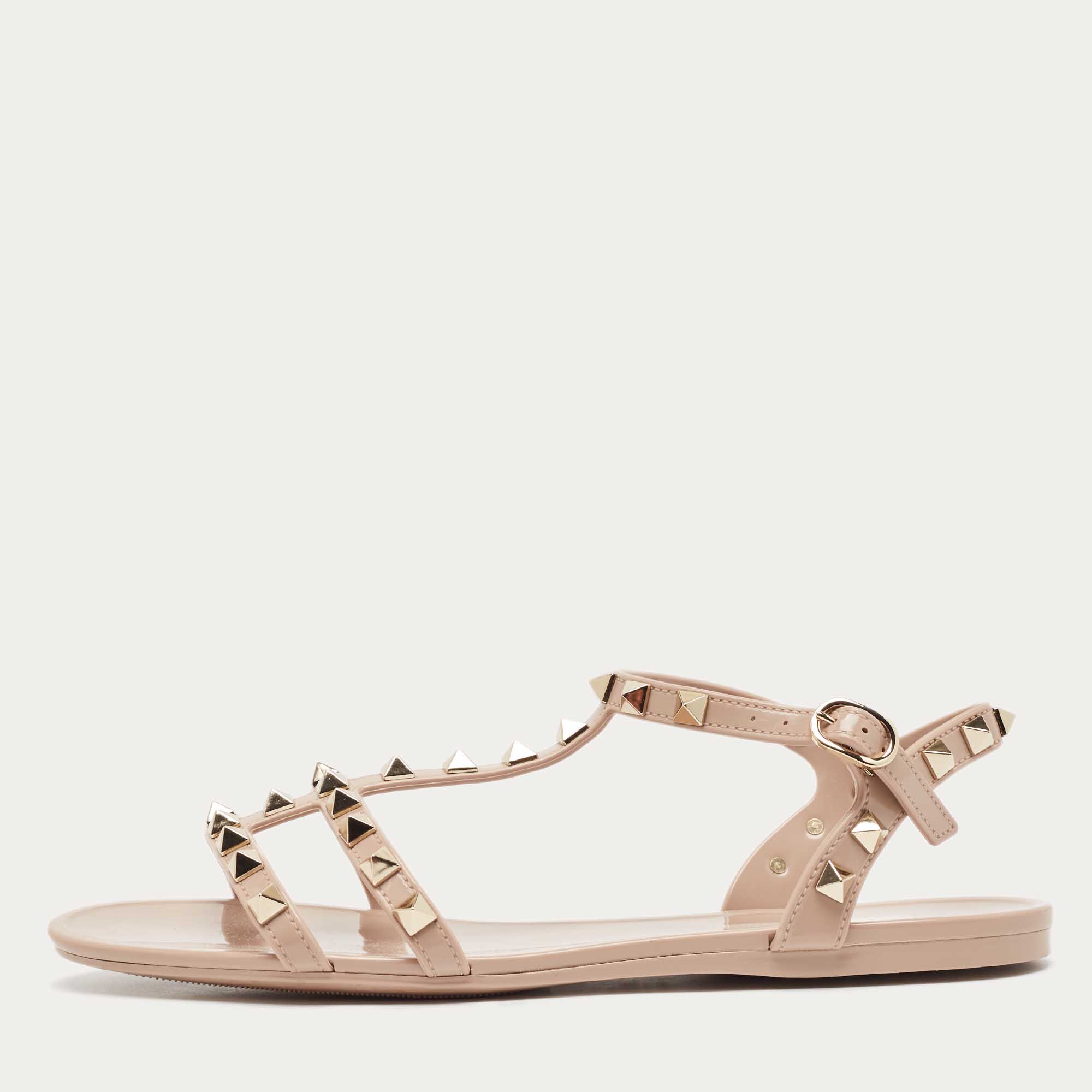 

Valentino Beige Rubber Rockstud Ankle Strap Flats Size