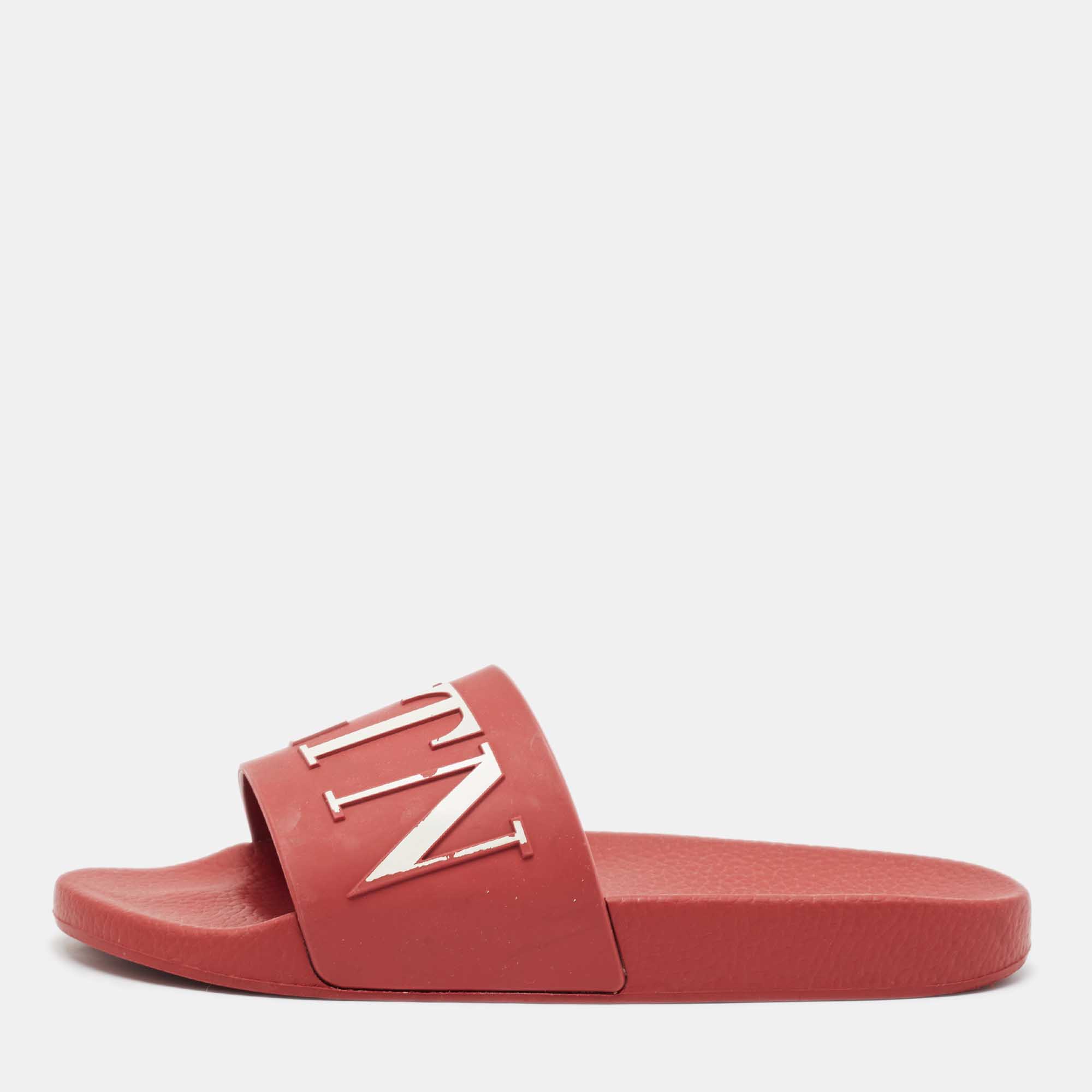 

Valentino Red Rubber VLTN Slide Sandals Size