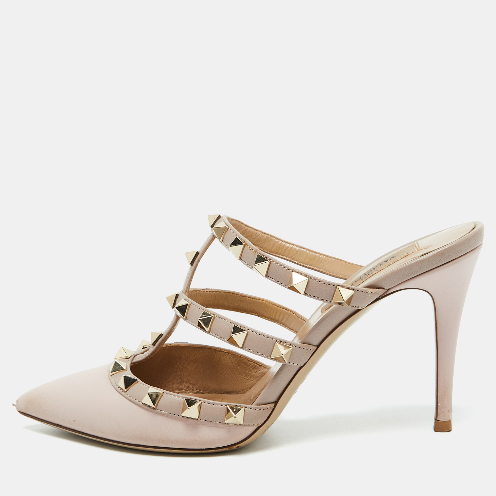 

Valentino Beige Leather Rockstud Pointed Toe Mules Size