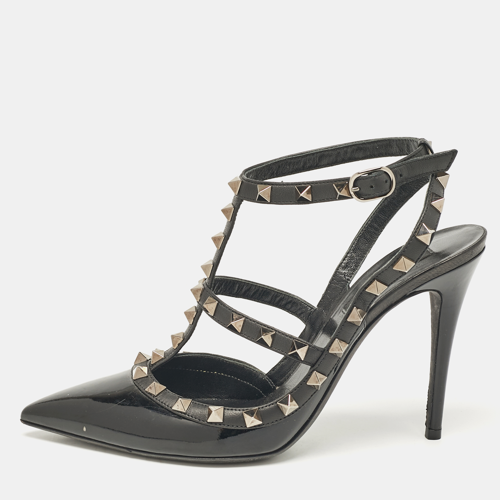 

Valentino Black Patent Leather Rockstud Ankle Strap Pumps Size