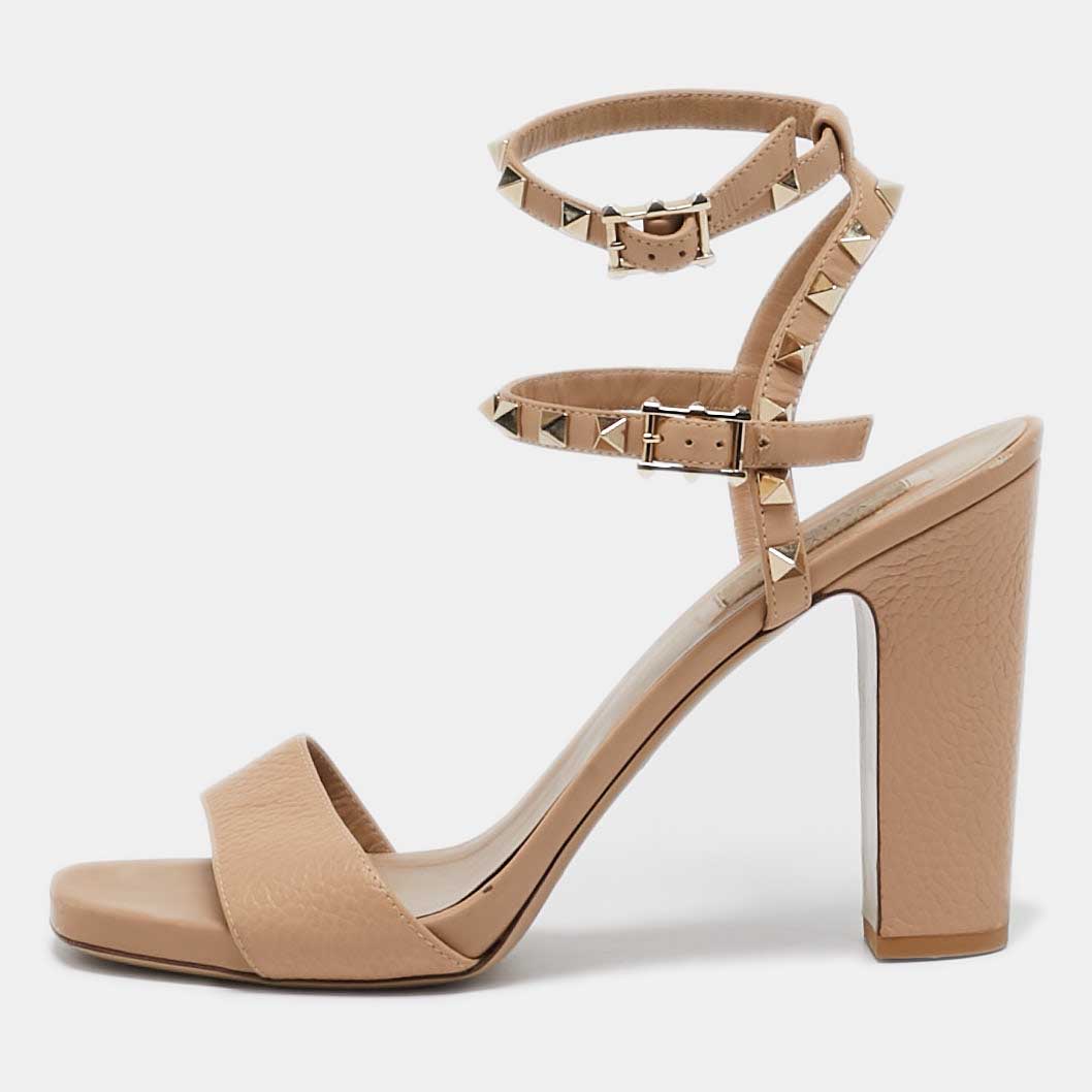 

Valentino Beige Leather Rockstud Ankle Strap Sandals Size