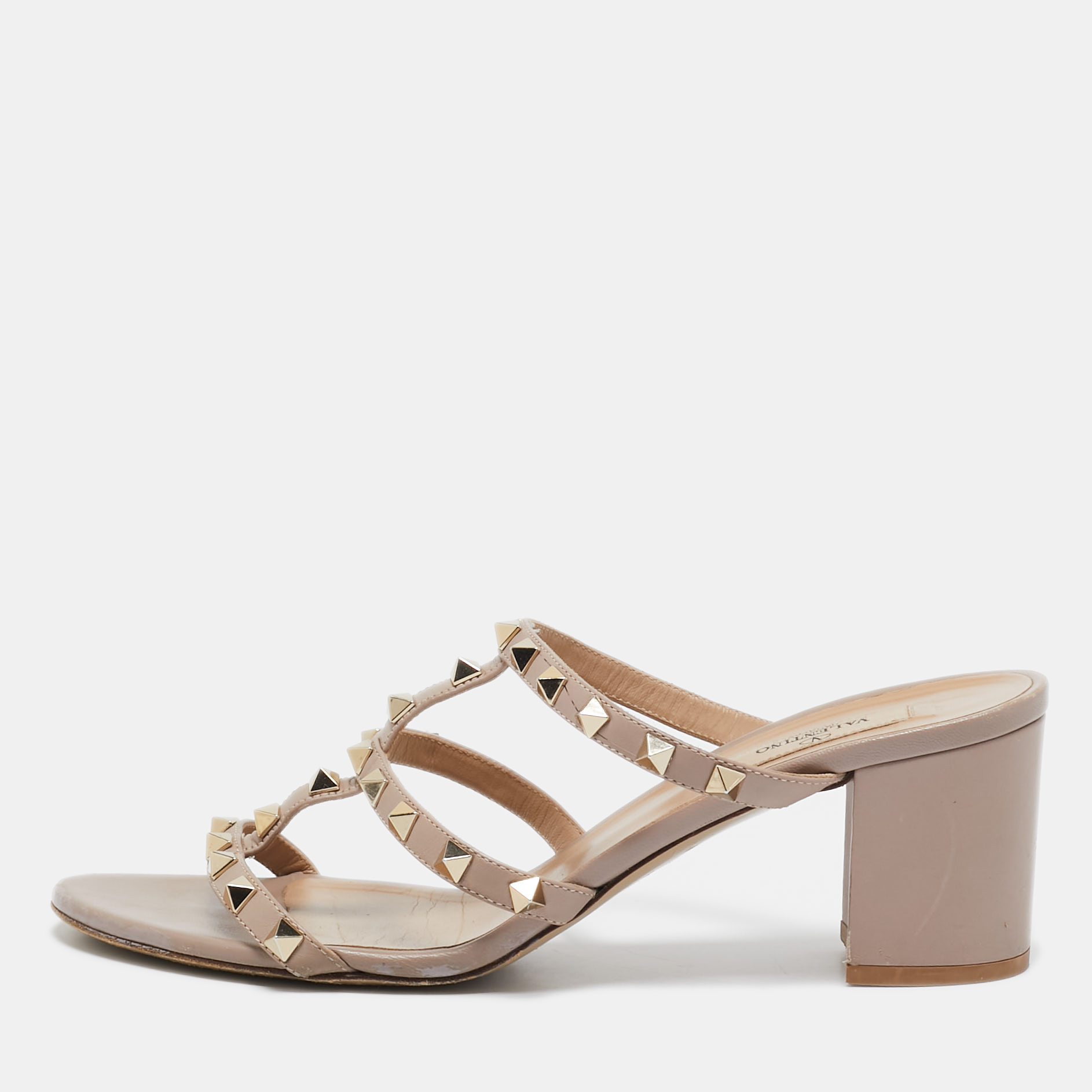 

Valentino Dusty Pink Leather Rockstud Strappy Block Heel Sandals Size