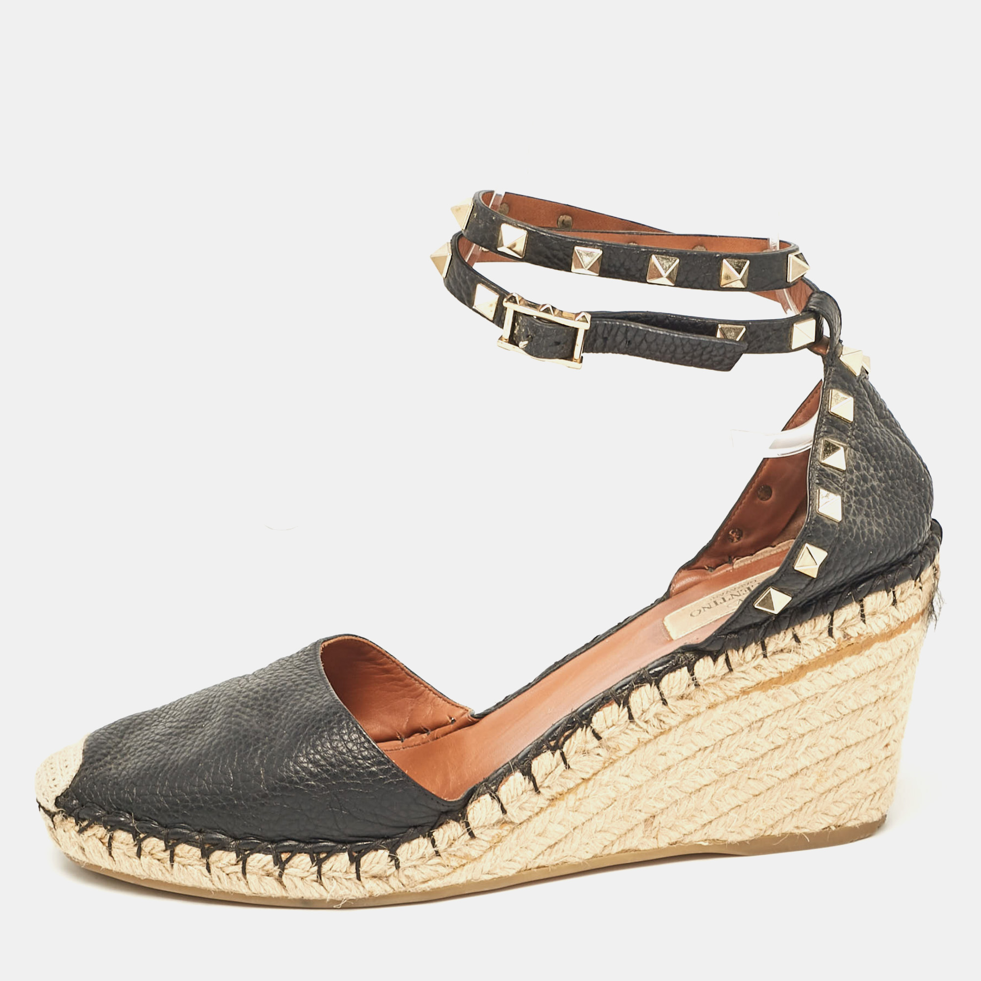 

Valentino Black Leather Rockstud Wedge Sandals Size