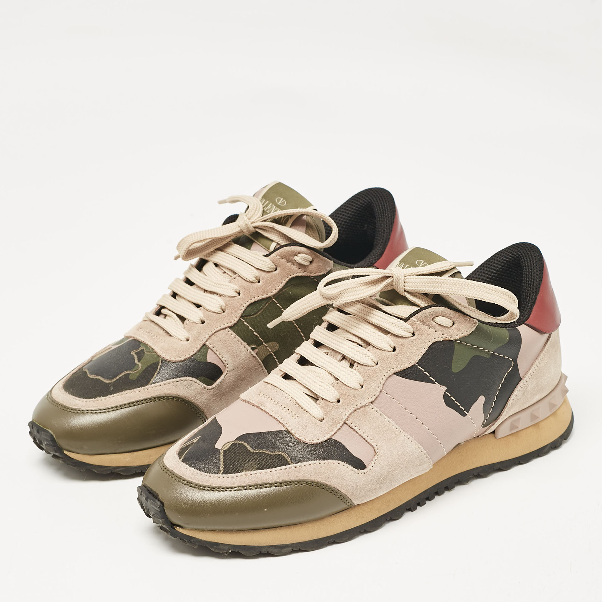 Valentino Multicolor Leather and Suede Rockrunner Low Top Sneakers Size 38.5 
