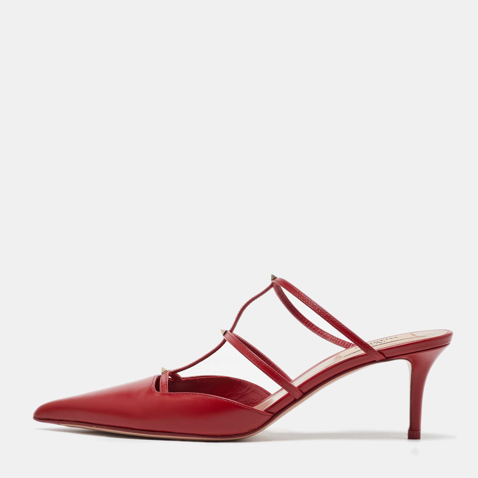 

Valentino Red Leather Rockstud Wispy Mules Size