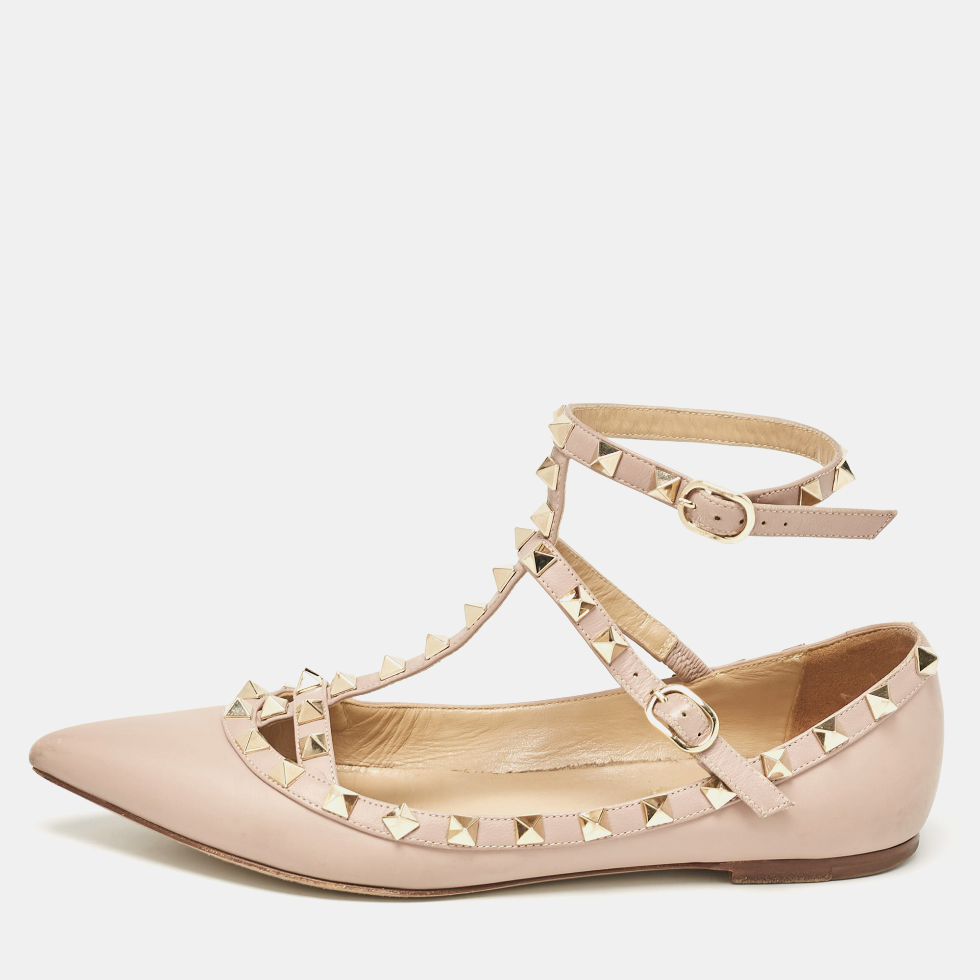 

Valentino Dusty Pink Leather Rockstud Ballet Flats Size