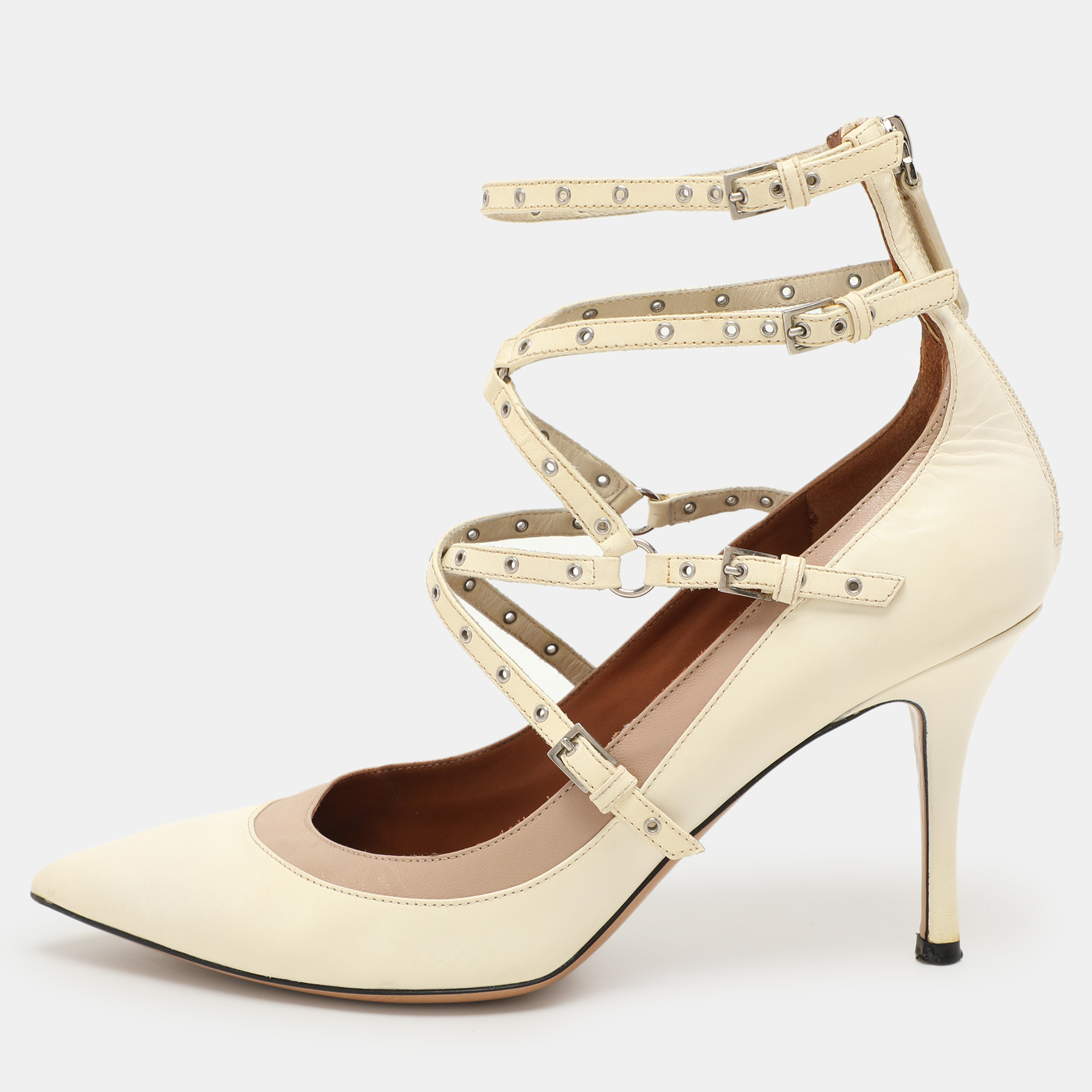 

Valentino Cream Leather Love Latch Ankle Strap Pumps Size