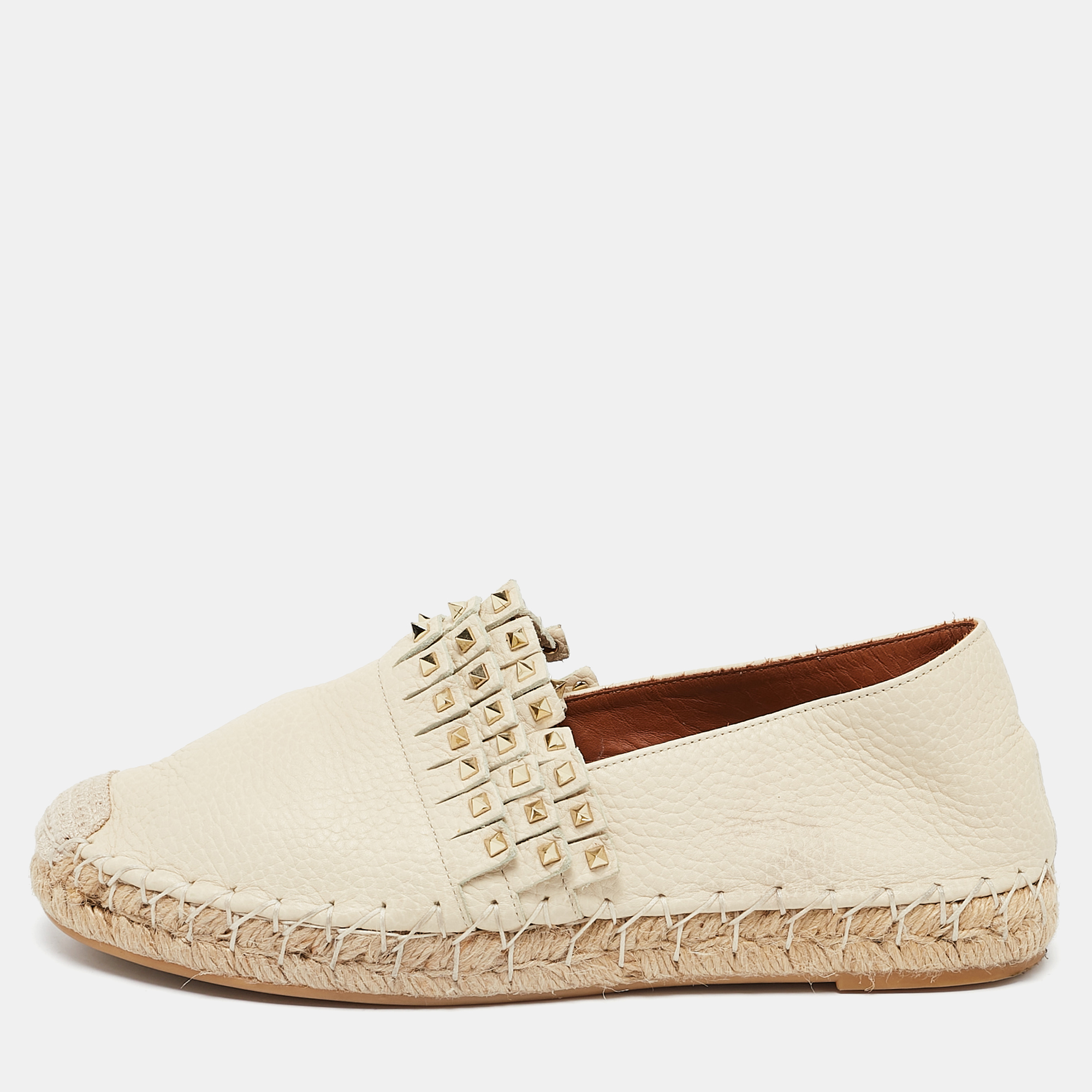 

Valentino Cream Leather Studded Espadrille Flats Size