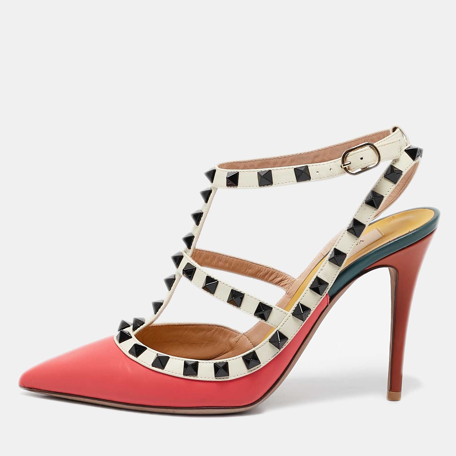 

Valentino Multicolor Leather Rockstud Ankle Strap Pumps Size