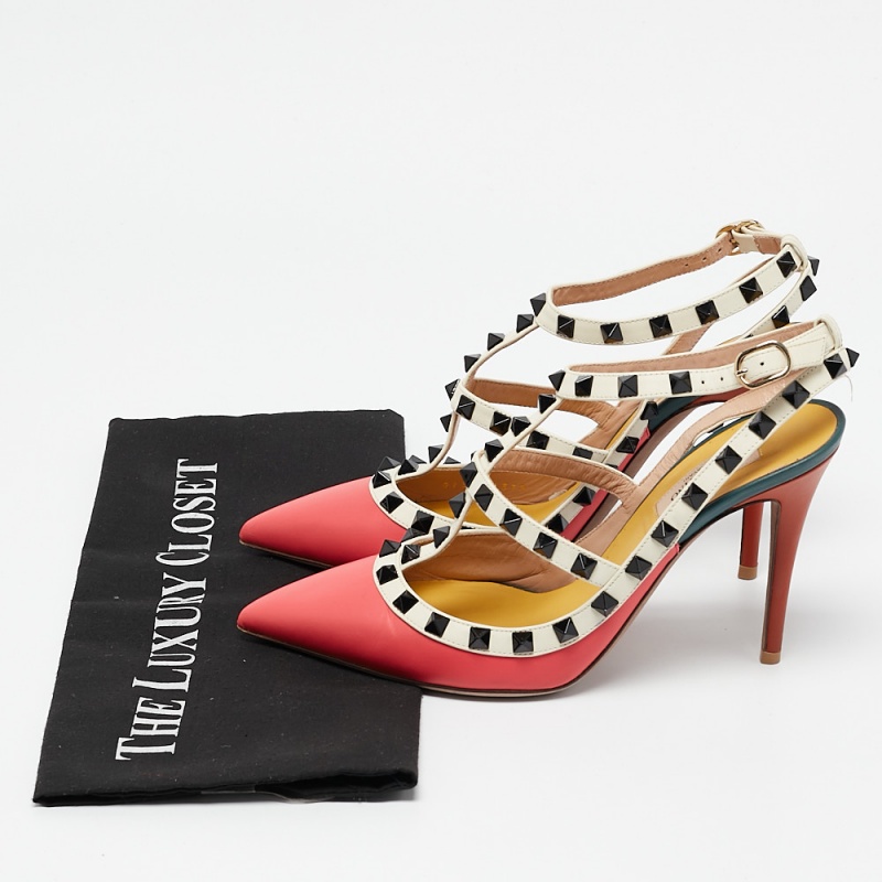 Valentino Multicolor Leather Rockstud Ankle Strap Pumps Size 37.5 