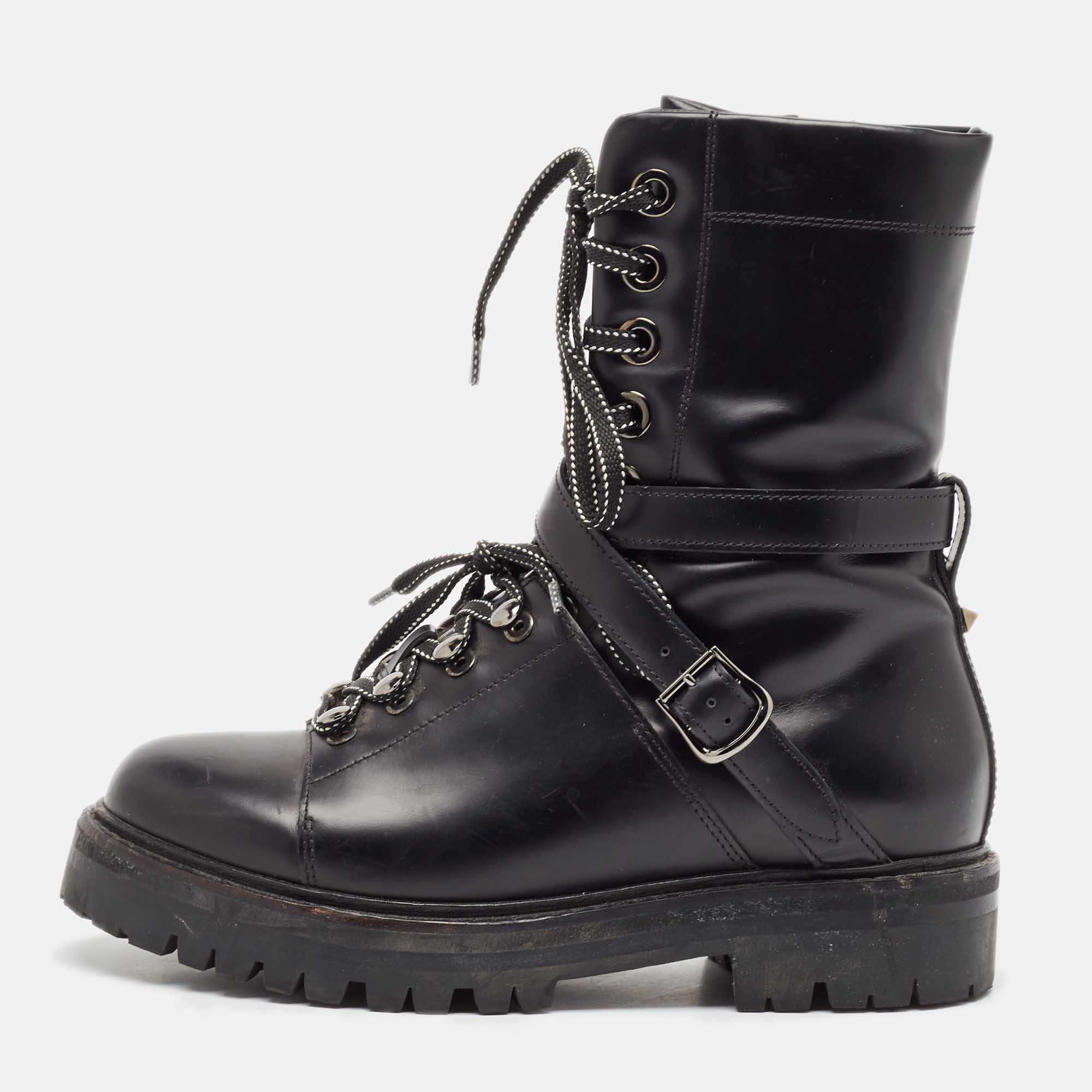 

Valentino Black Leather Combat Boots Size