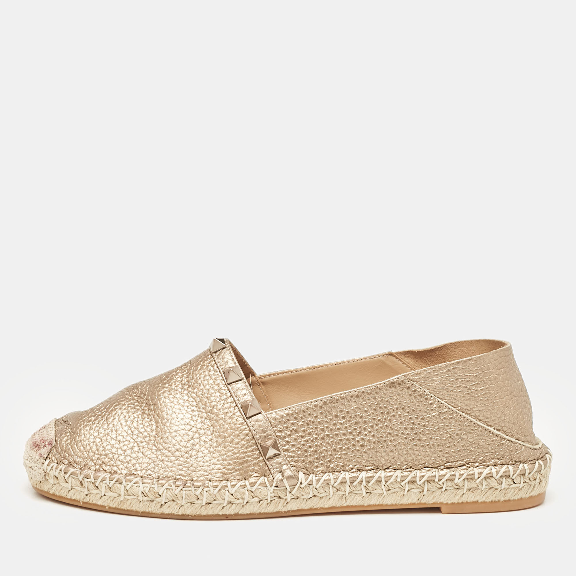 

Valentino Rose Gold Leather Rockstud Espadrille Flats Size, Metallic