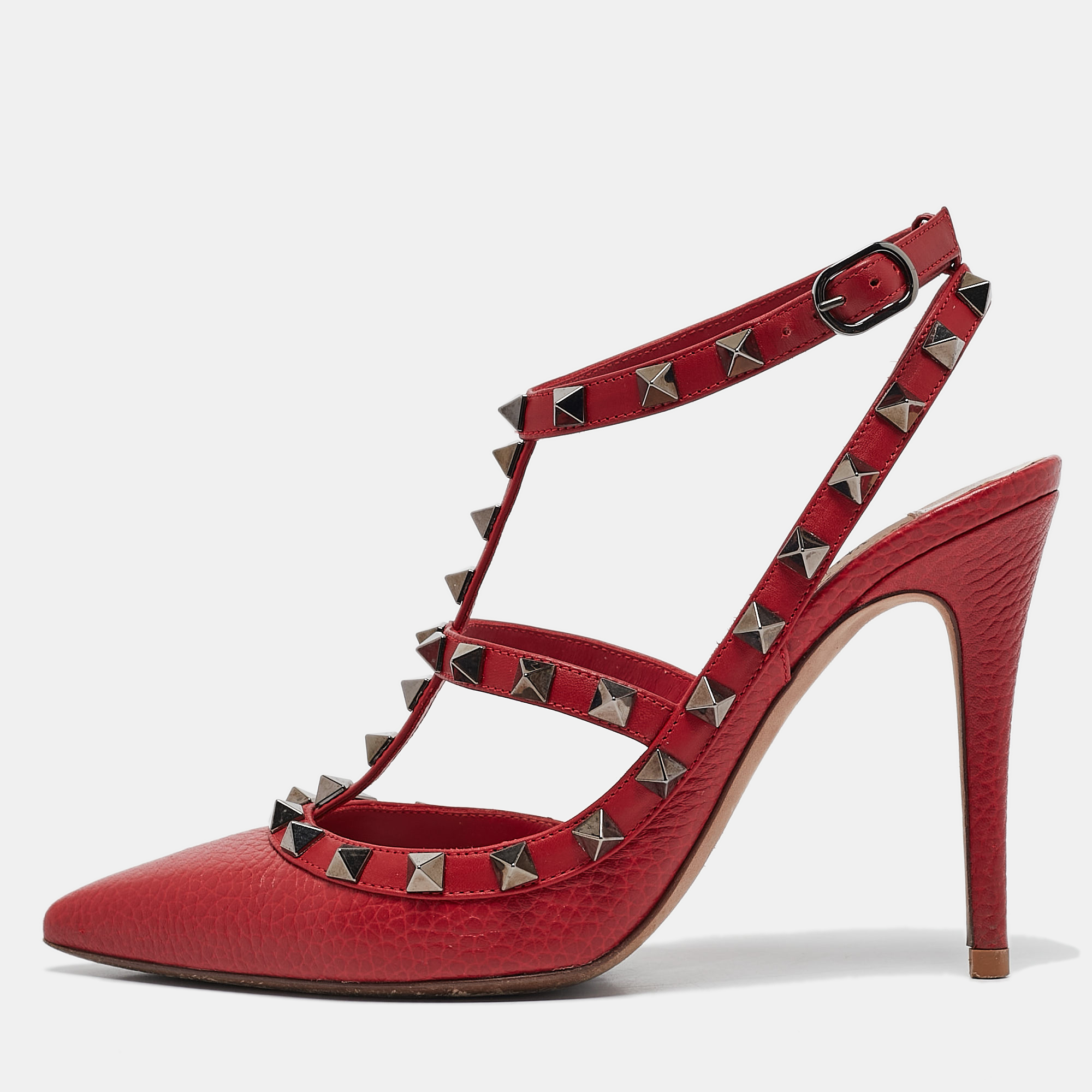 

Valentino Red Leather Rockstud Ankle Strap Pumps Size