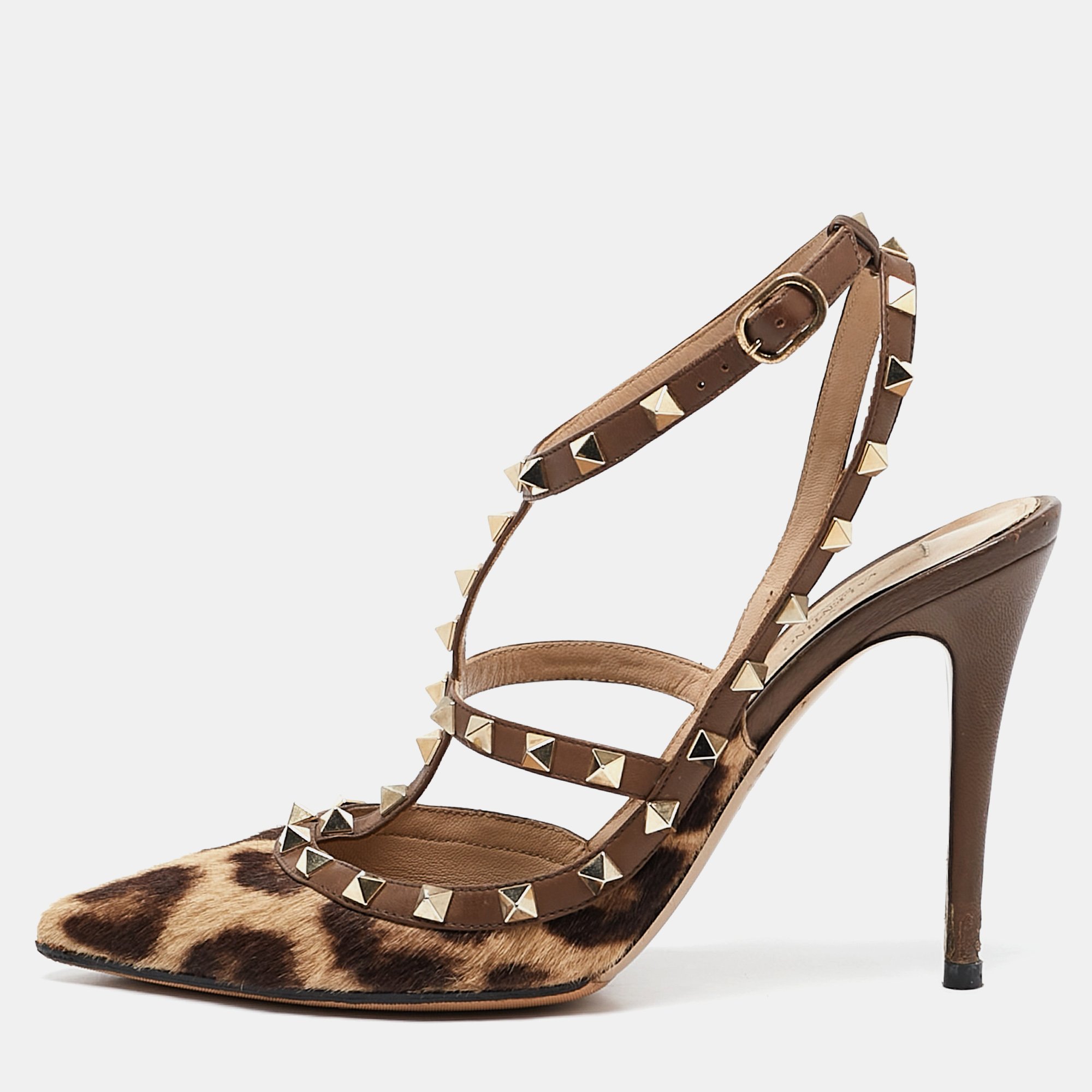 

Valentino Brown/Beige Calf Hair and Leather Rockstud Pumps Size