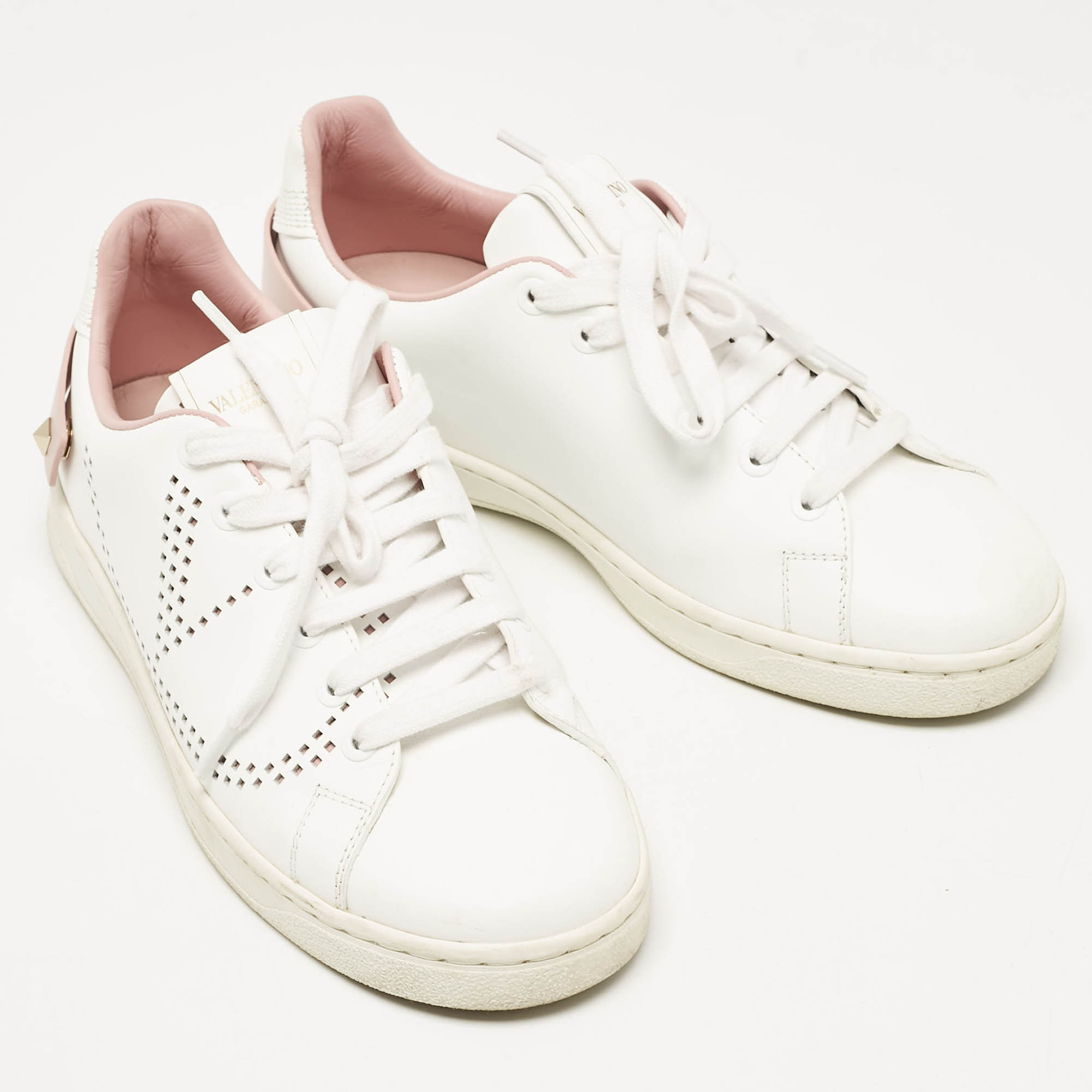 Valentino White/Pink Leather Backnet Sneakers Size 36 