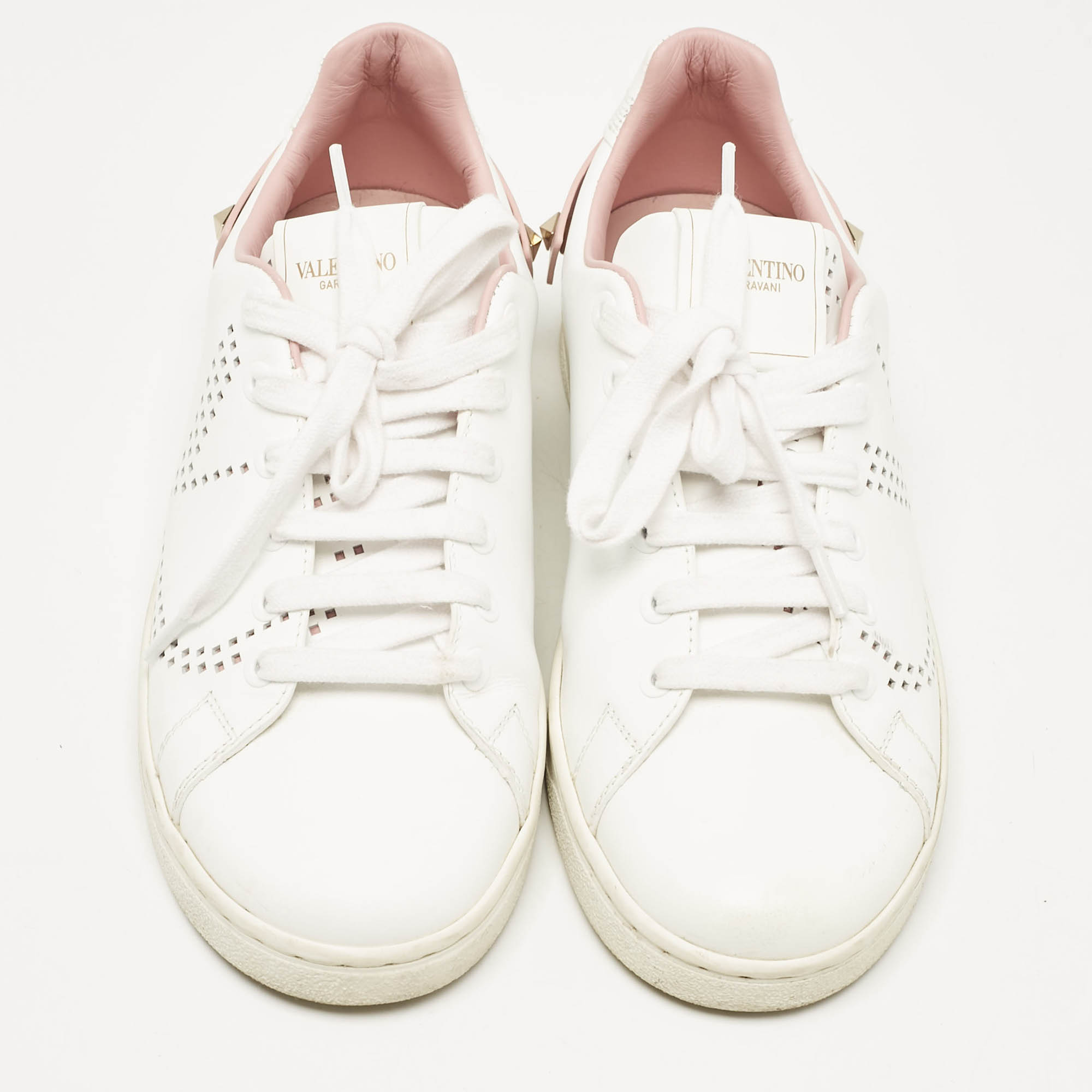 Valentino White/Pink Leather Backnet Sneakers Size 36 