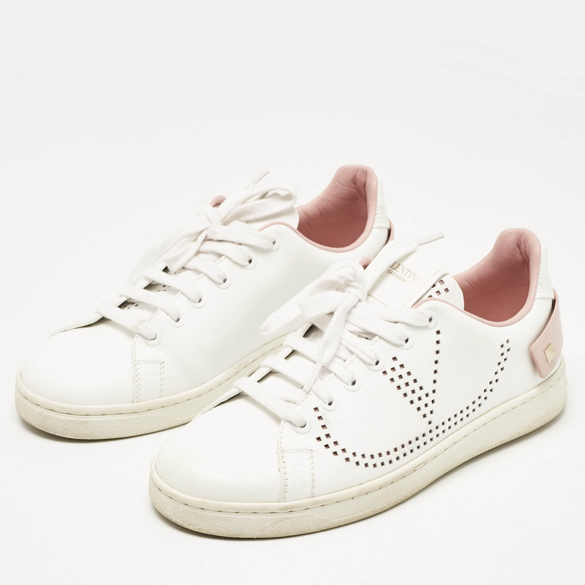 Valentino White/Pink Leather Backnet Sneakers Size 36 