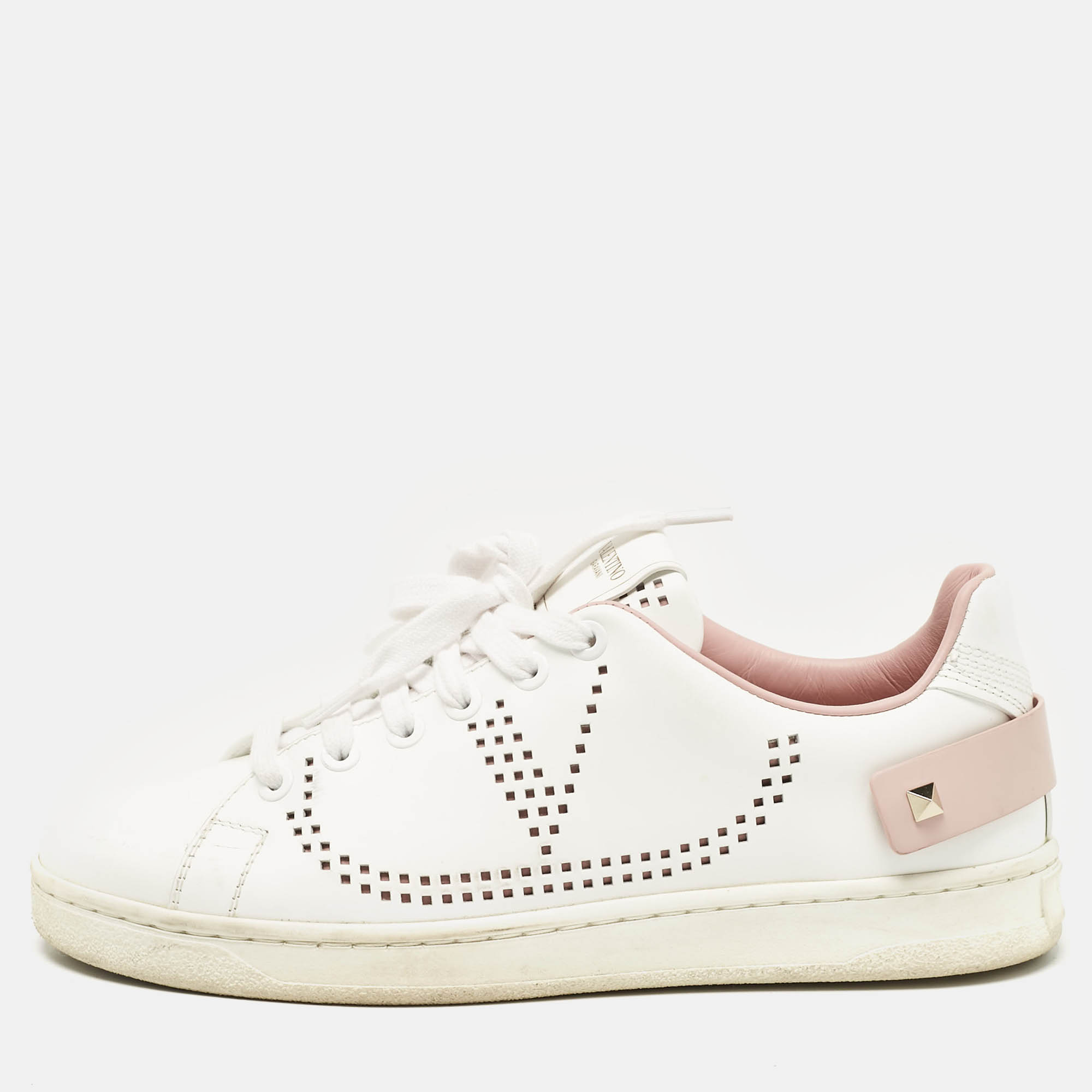 

Valentino White/Pink Leather Backnet Sneakers Size