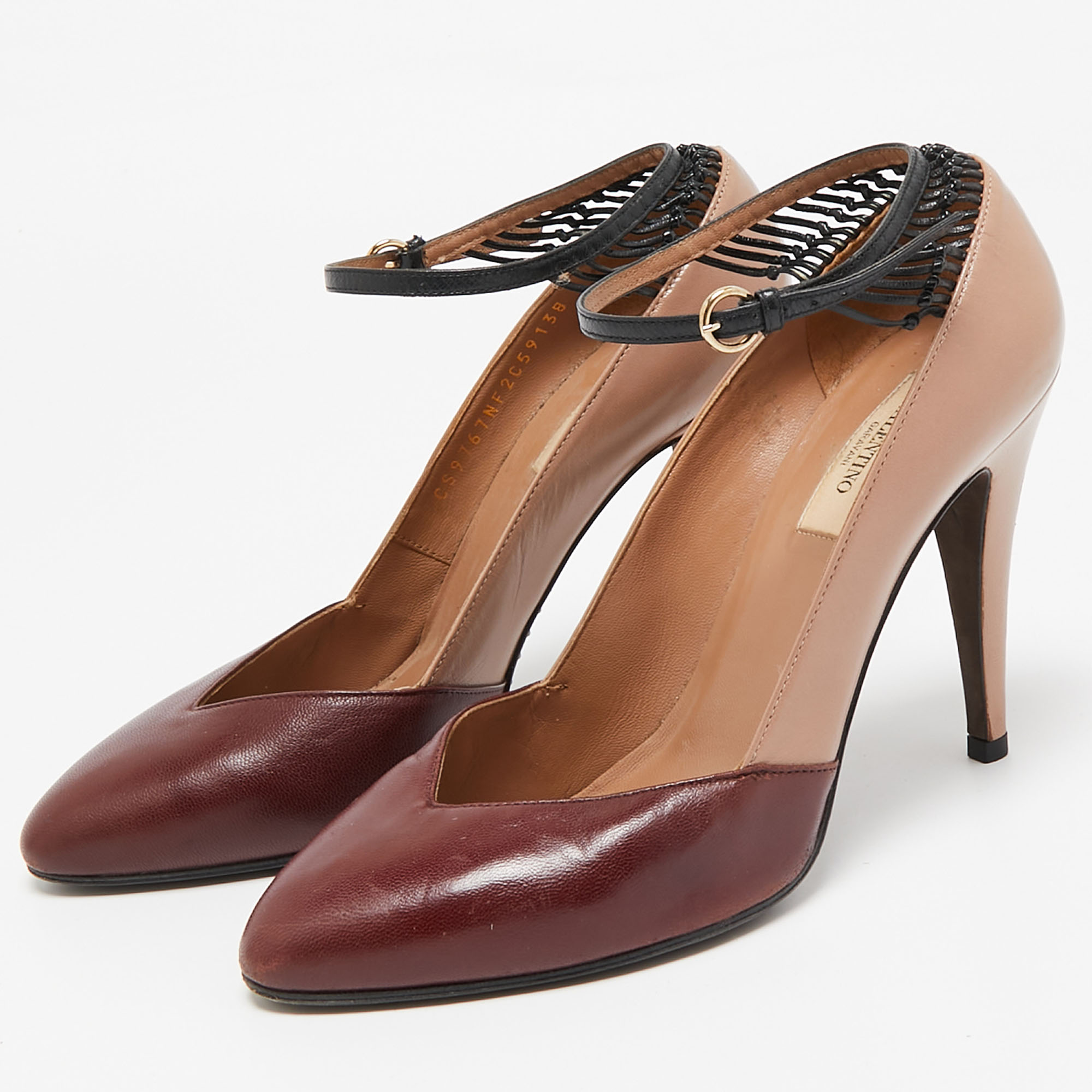 Valentino Tricolor Leather Ankle Strap Pumps Size 38 