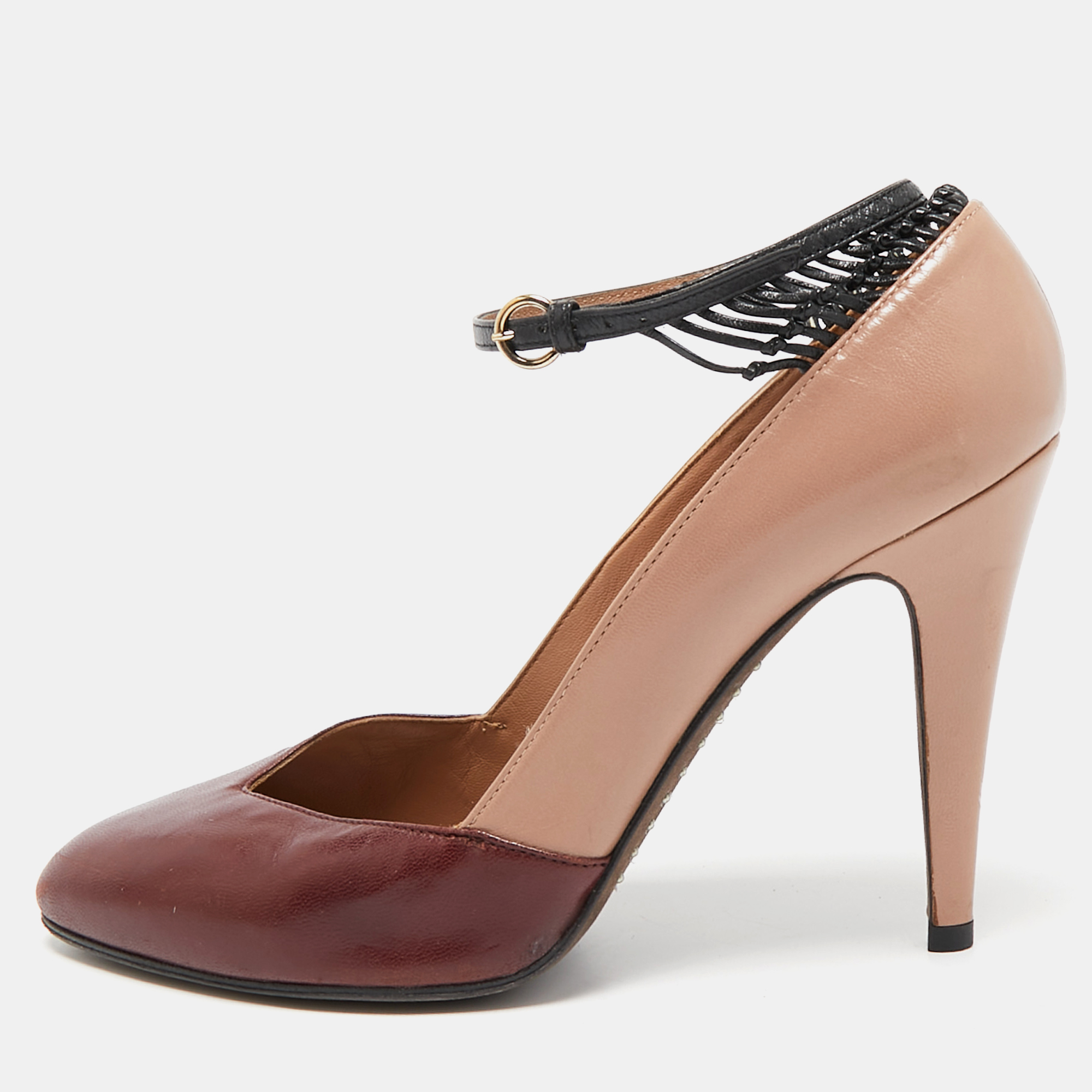 

Valentino Tricolor Leather Ankle Strap Pumps Size, Burgundy