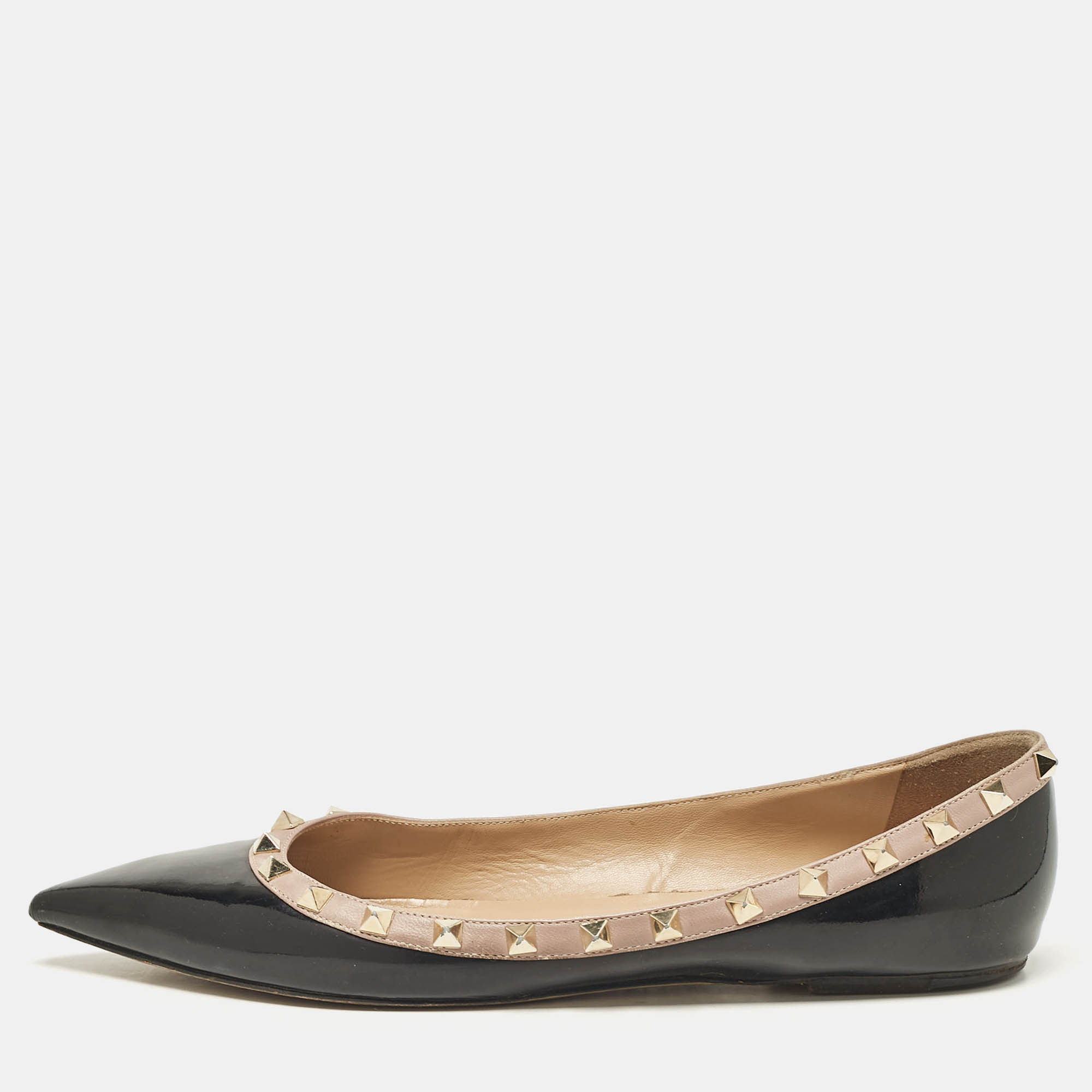 

Valentino Black/Beige Patent Leather Rockstud Ballet Flats Size